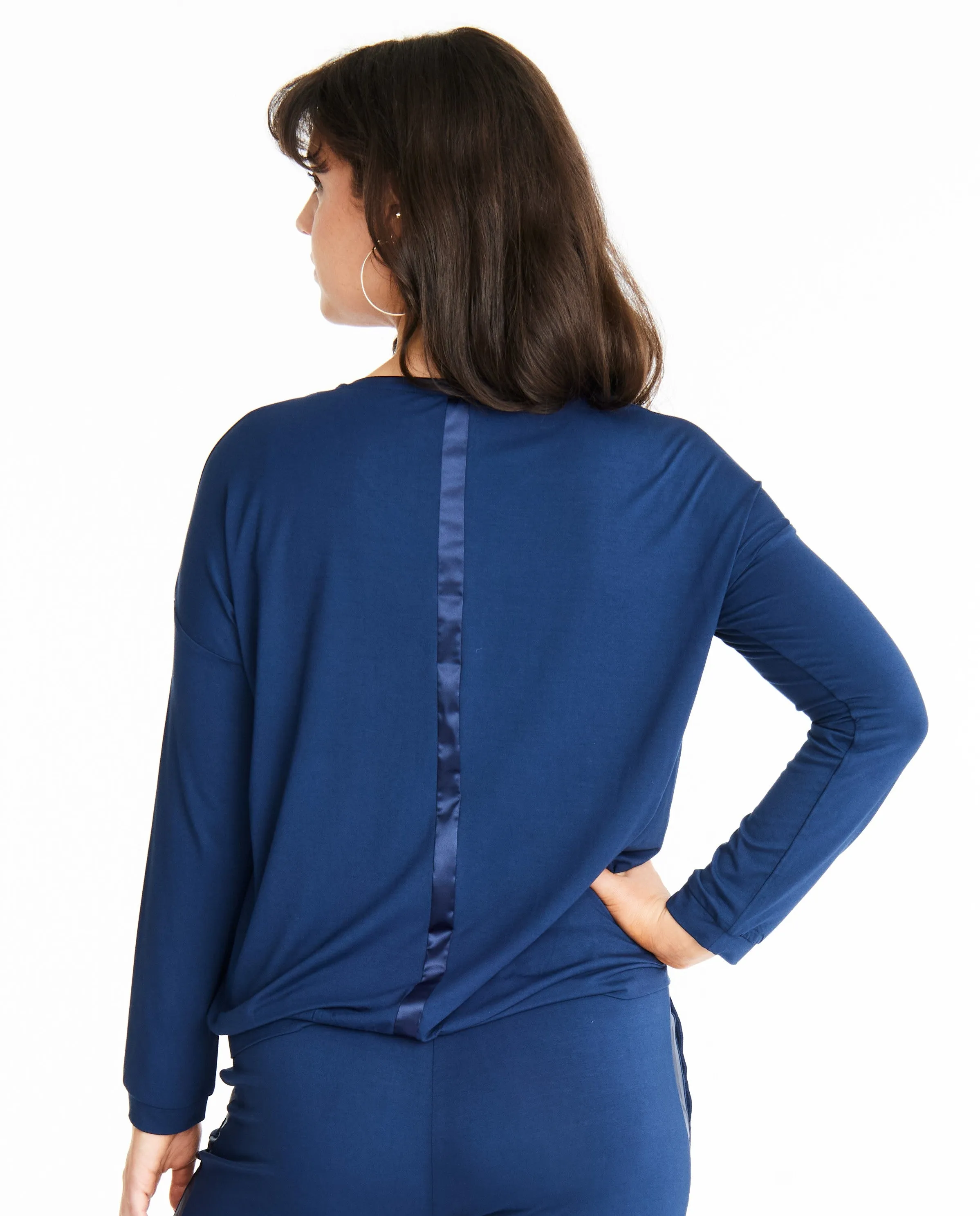 Tuxedo striped Long-Sleeve V-neck w lightly padded bra-like support, Bamboo sleepwear sold by Midnighties product image thumbnail 4