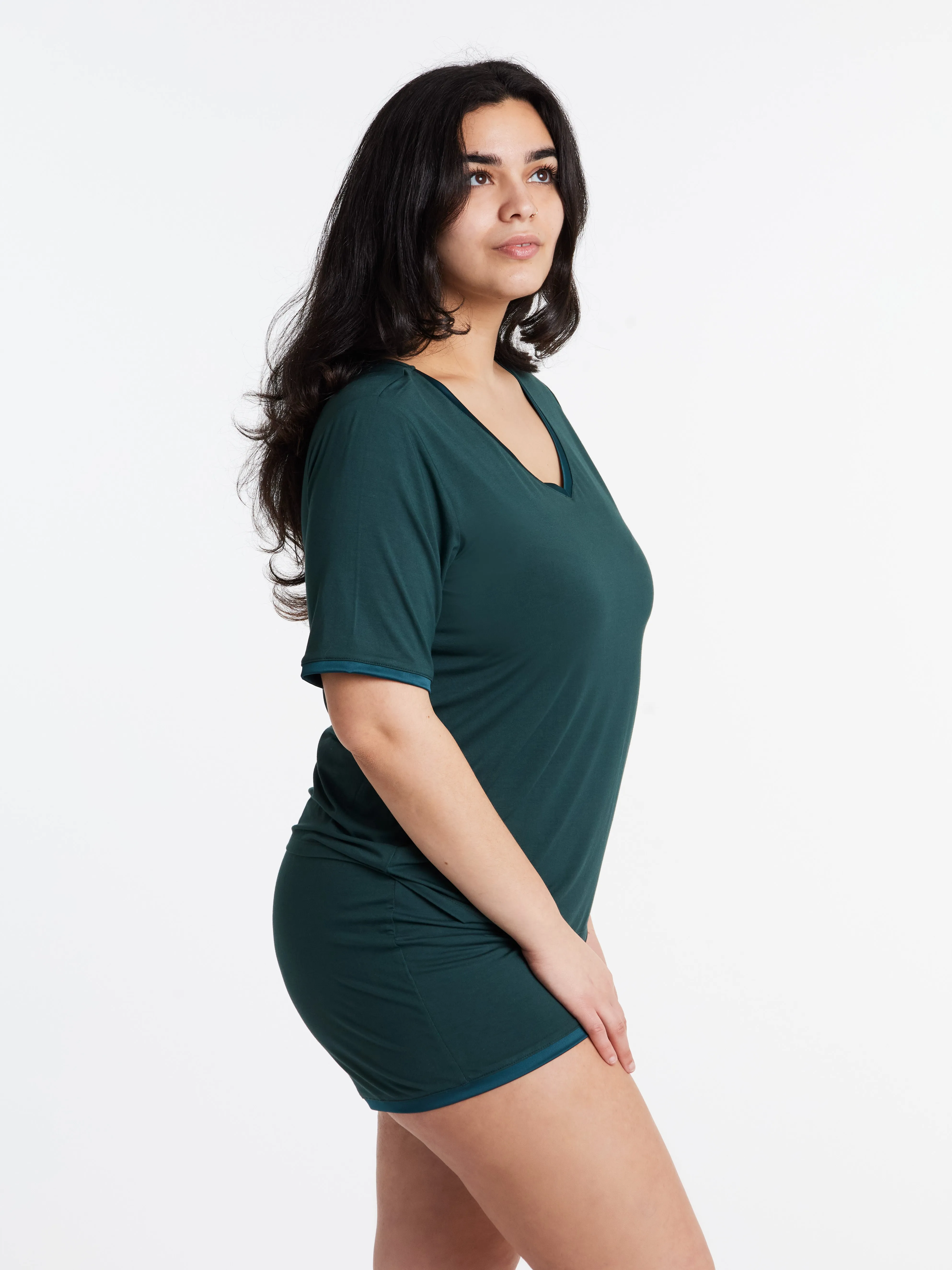 V-neck T Shorts Set (with built-in support) - Dusky Jade sold by Midnighties product image thumbnail 4