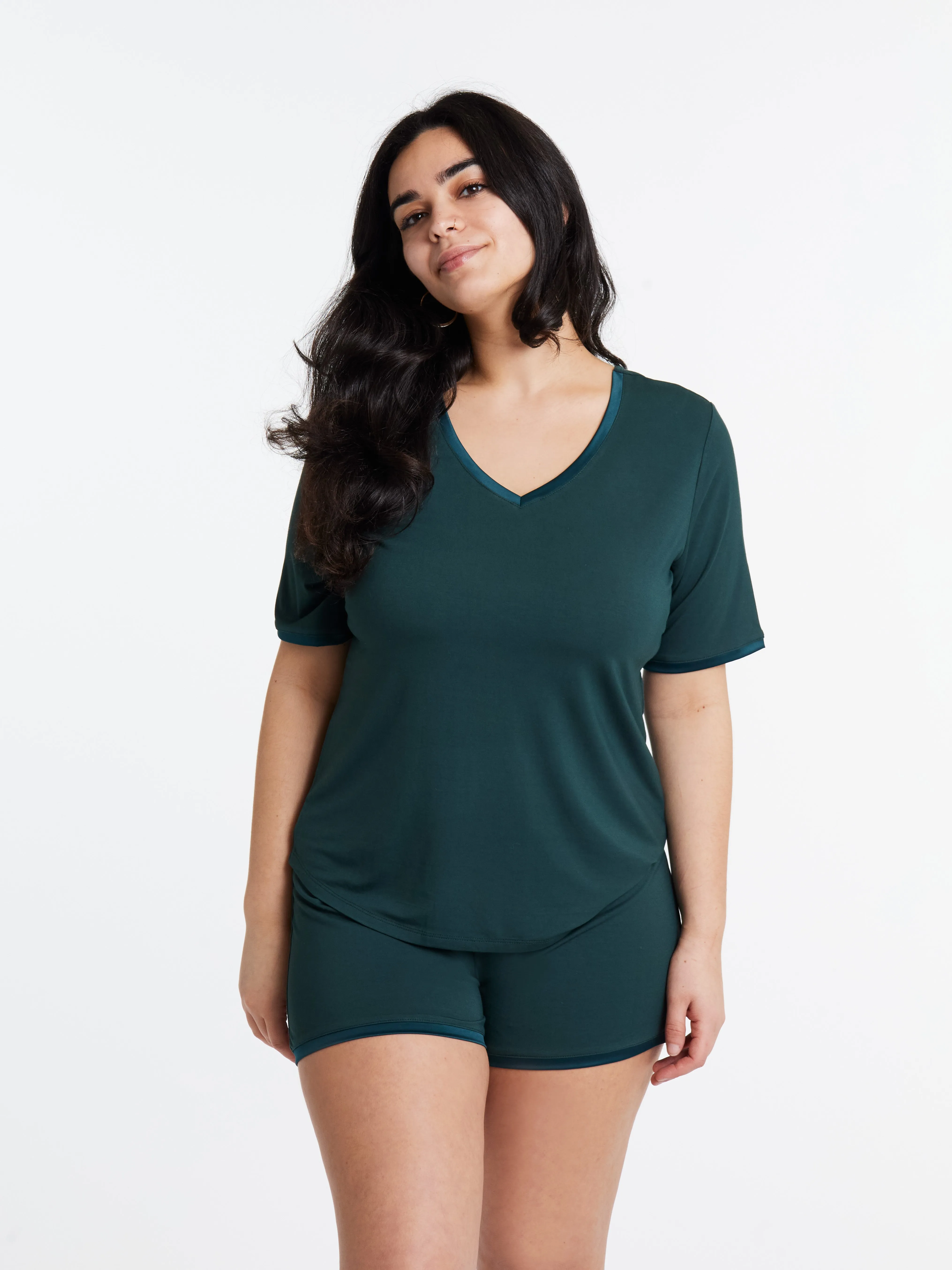 V-neck T Shorts Set (with built-in support) - Dusky Jade sold by Midnighties