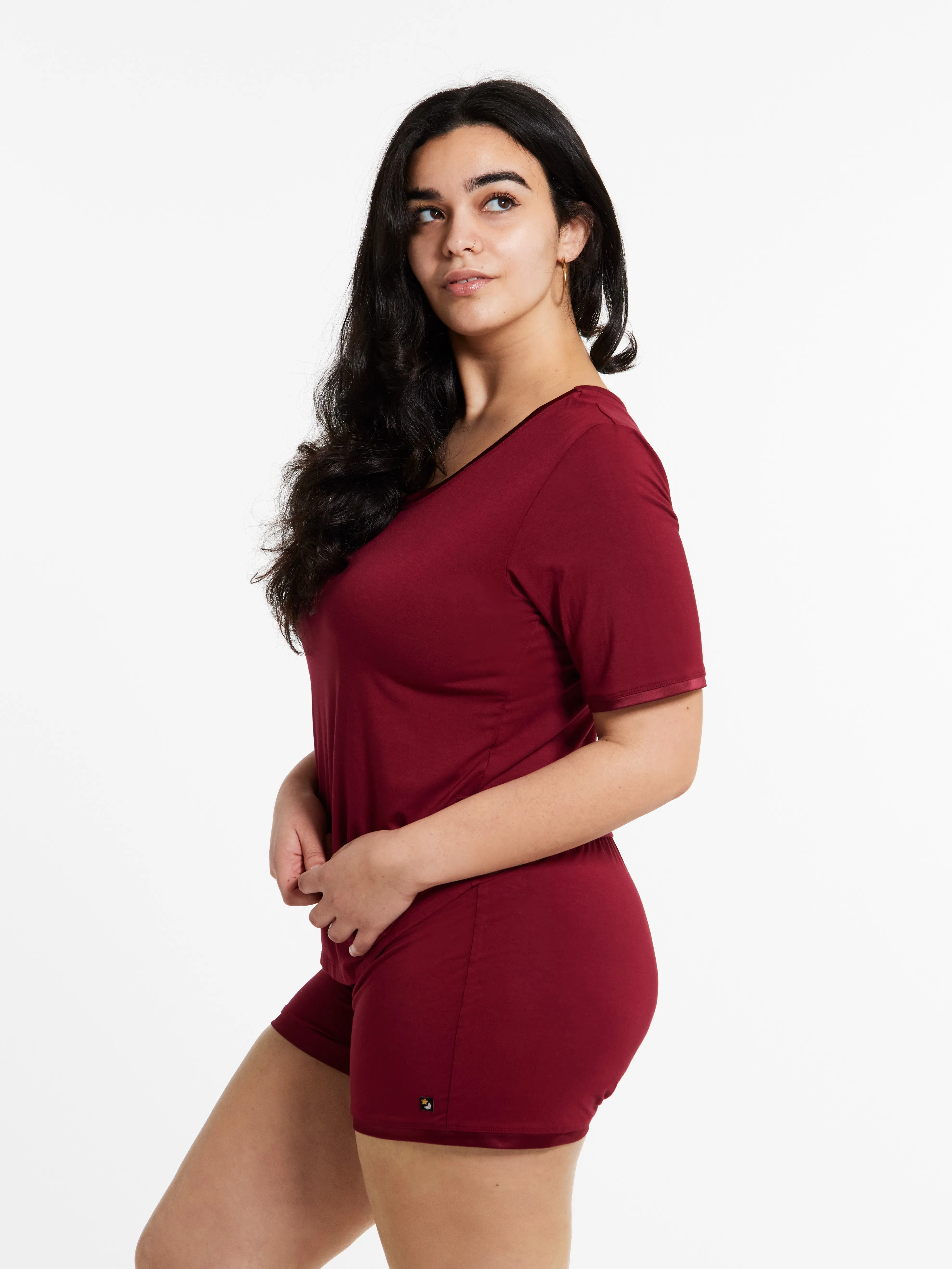 V-neck T Shorts Set (with built-in support) - Rouge Noir sold by Midnighties product image thumbnail 5