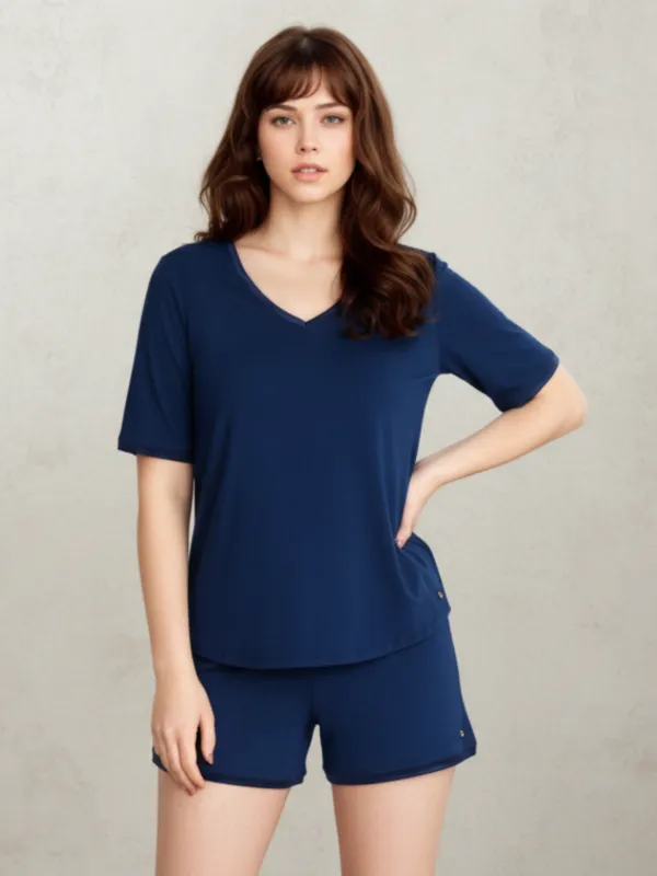 V-neck T Shorts Set (with built-in support) - Night Sky sold by Midnighties