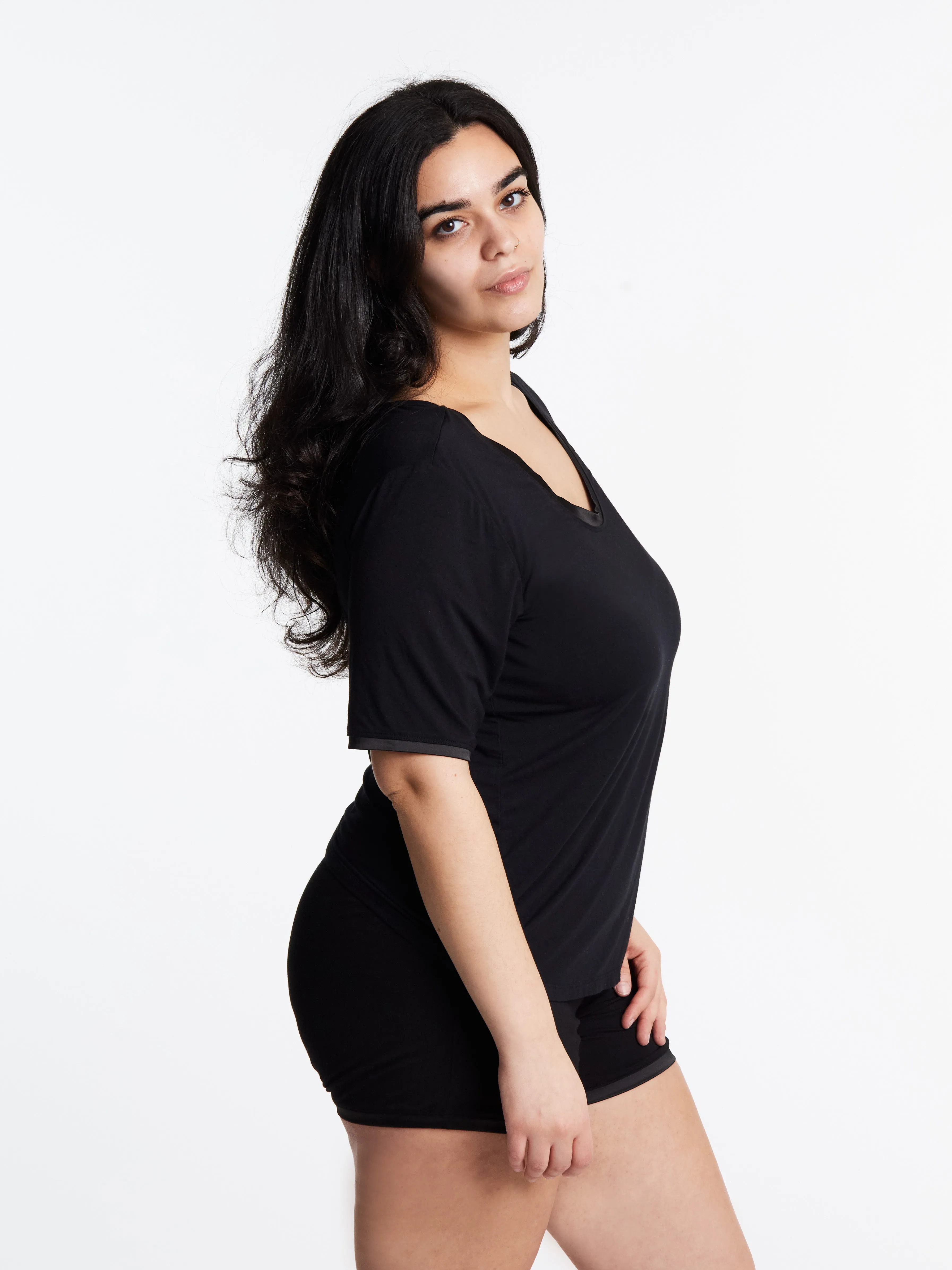 Scoop-neck T Shorts Set (with built-in support) - Midnight sold by Midnighties product image thumbnail 4