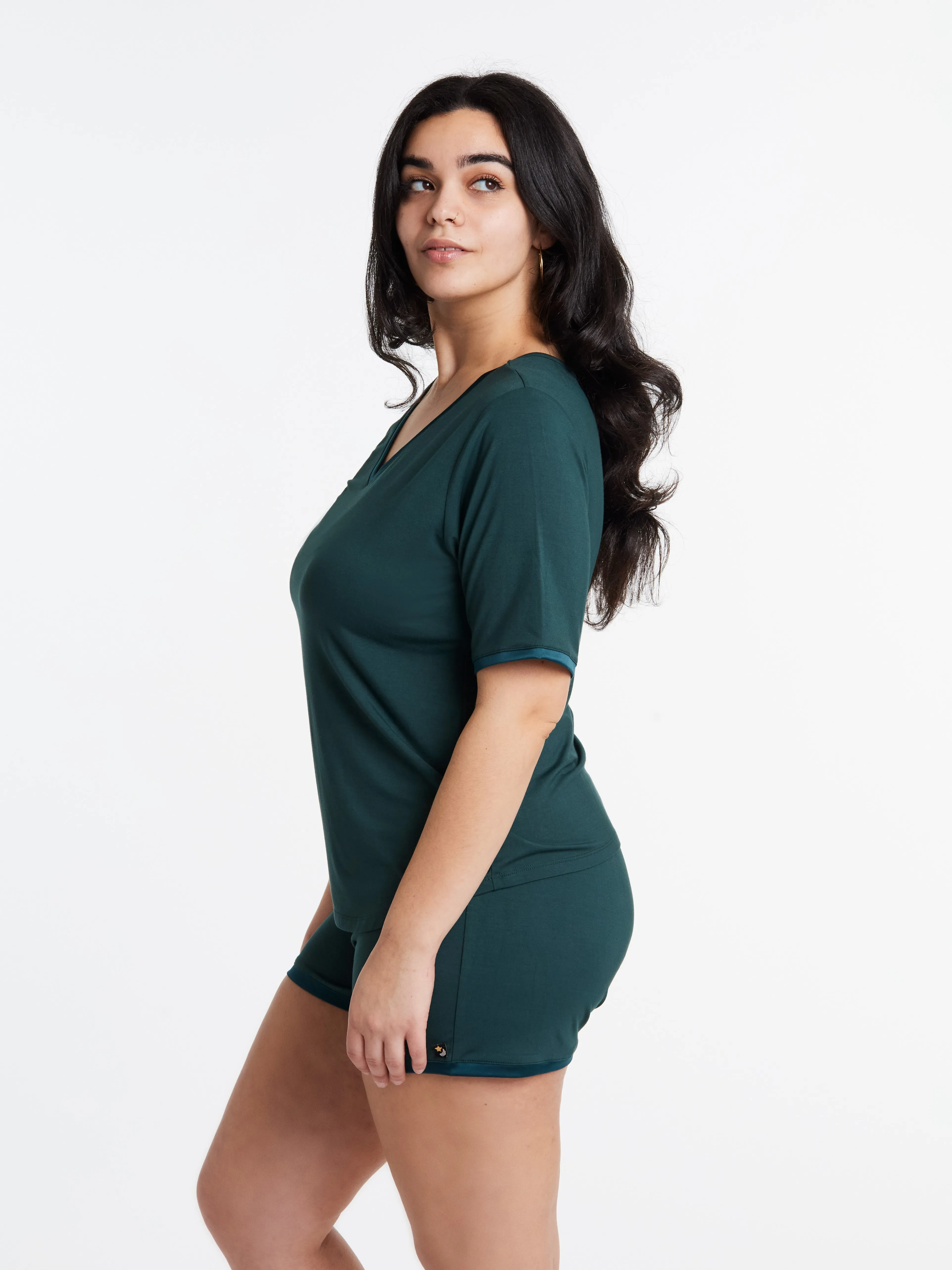 V-neck T Shorts Set (with built-in support) - Dusky Jade sold by Midnighties product image thumbnail 2