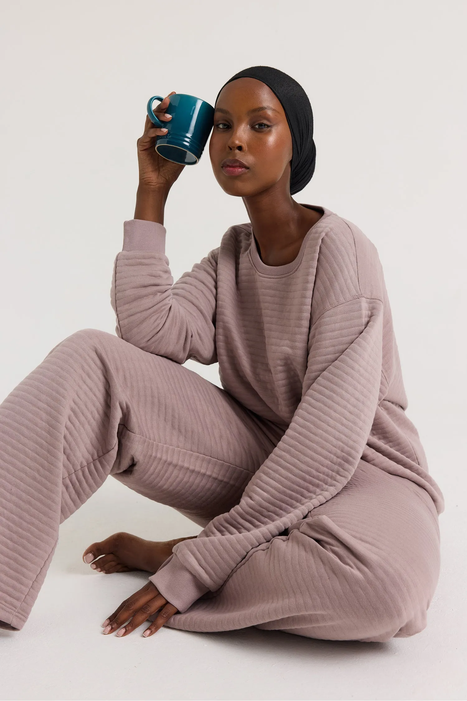 Quilted Jersey Lounge Set in Mink sold by Pretty You London