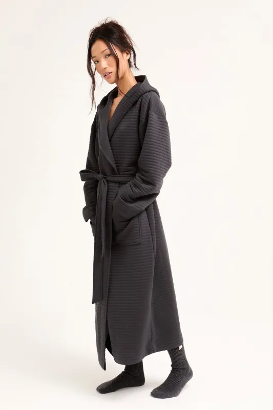 Quilted Jersey Hooded Robe in Charcoal sold by Pretty You London