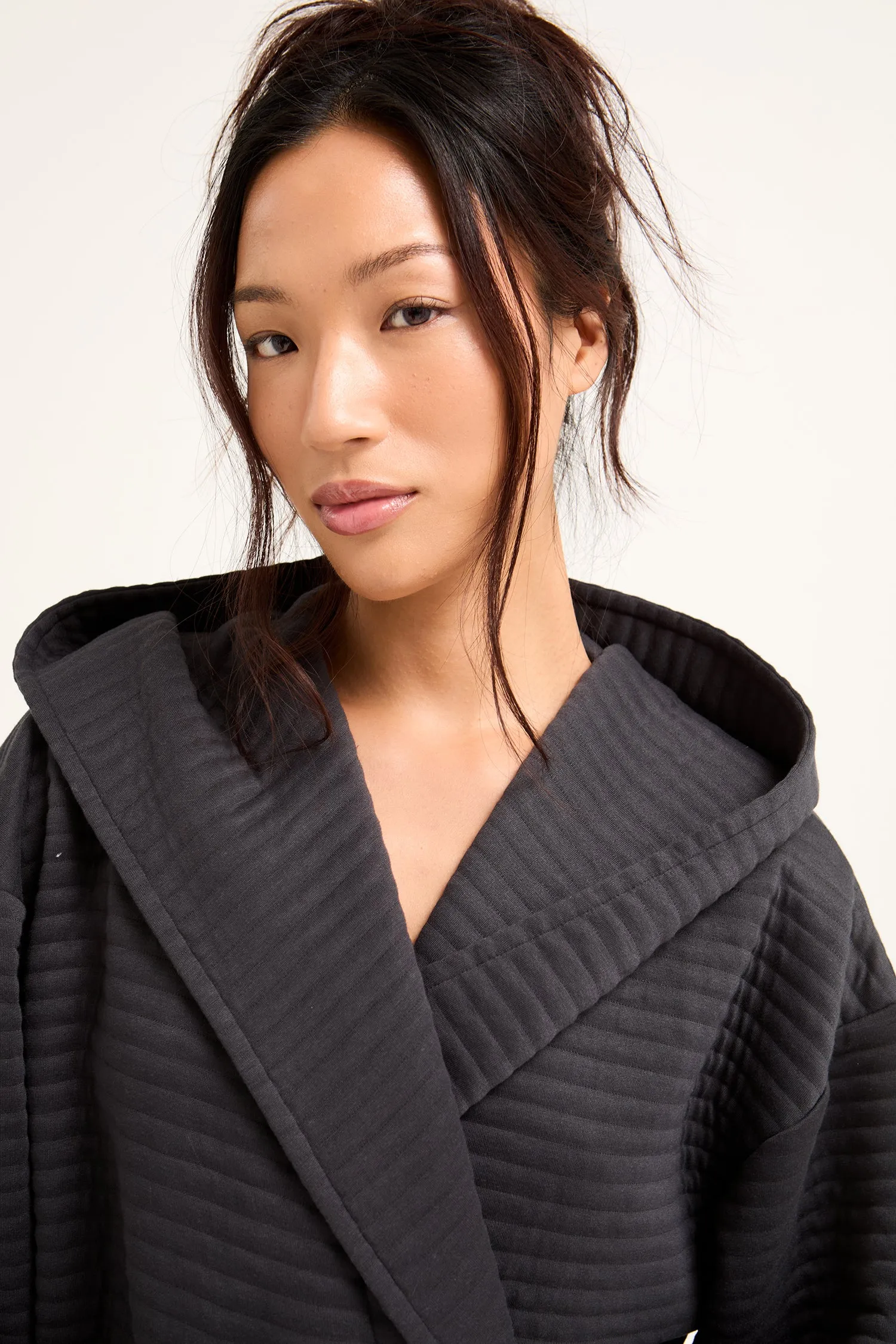Quilted Jersey Hooded Robe in Charcoal sold by Pretty You London product image thumbnail 2