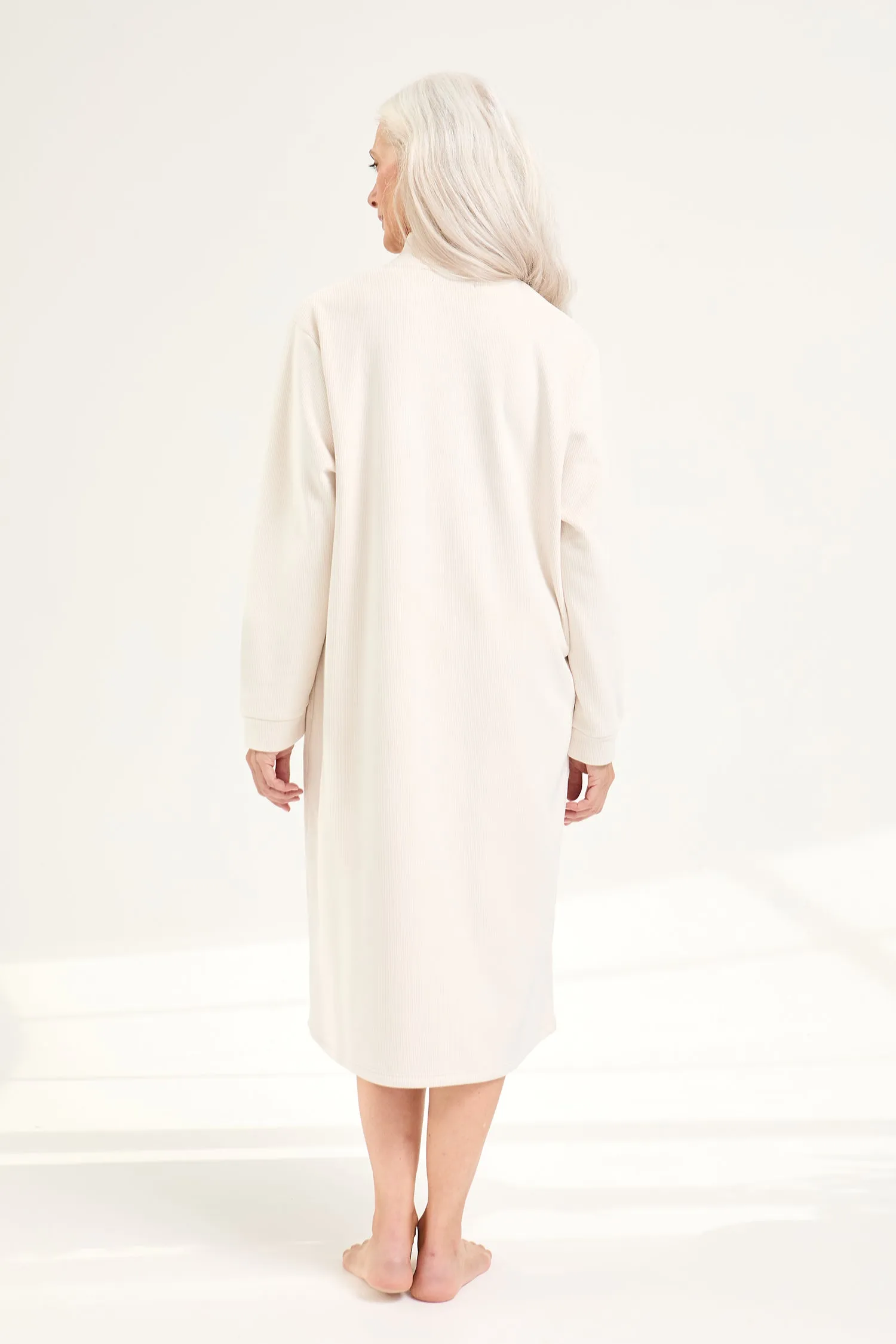 Ribbed Zip Front Housecoat in Cream sold by Pretty You London product image thumbnail 4