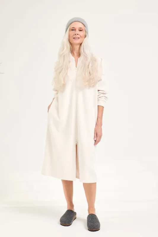 Ribbed Zip Front Housecoat in Cream sold by Pretty You London