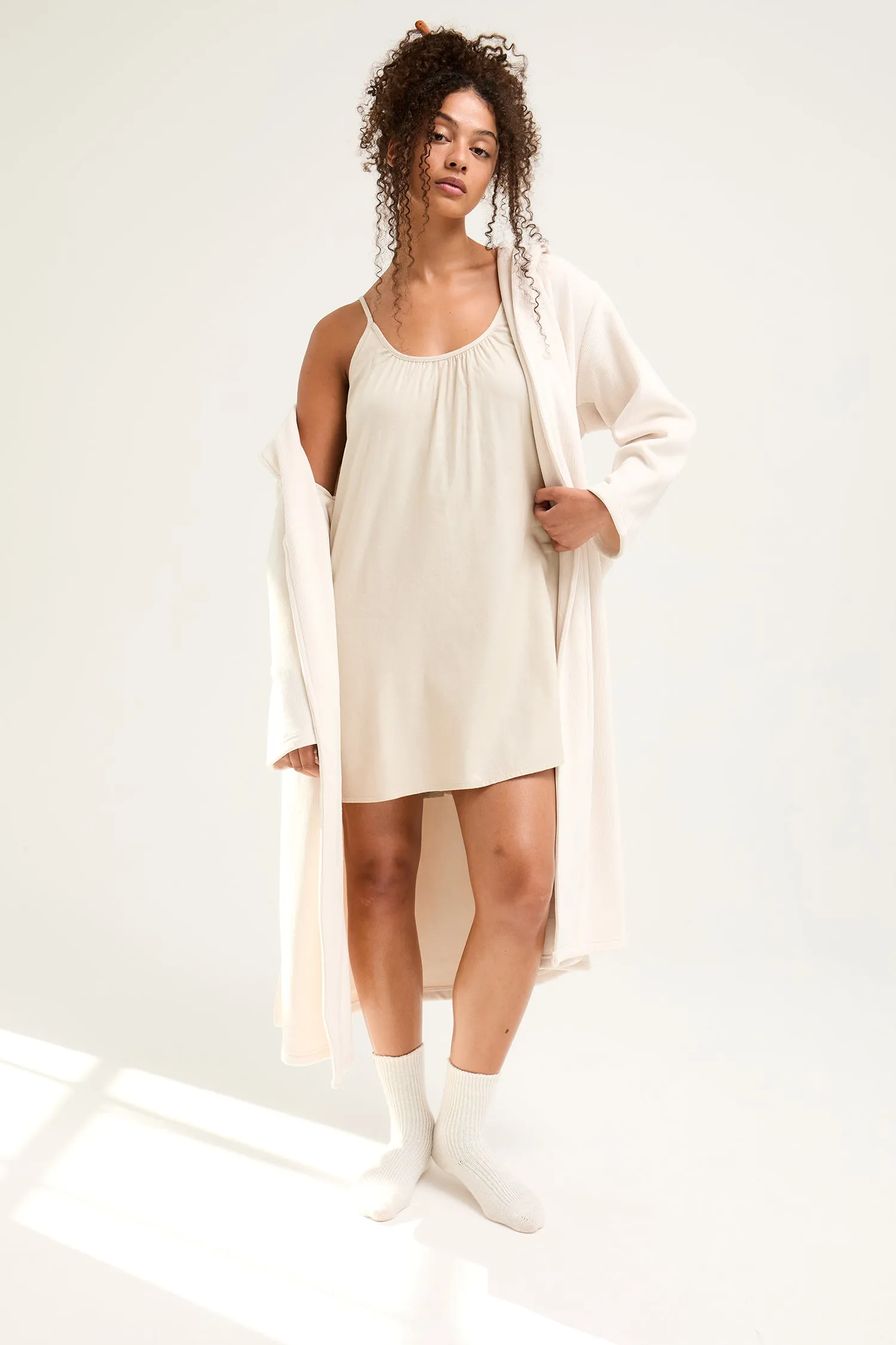 Ribbed Hooded Robe in Cream sold by Pretty You London product image thumbnail 4