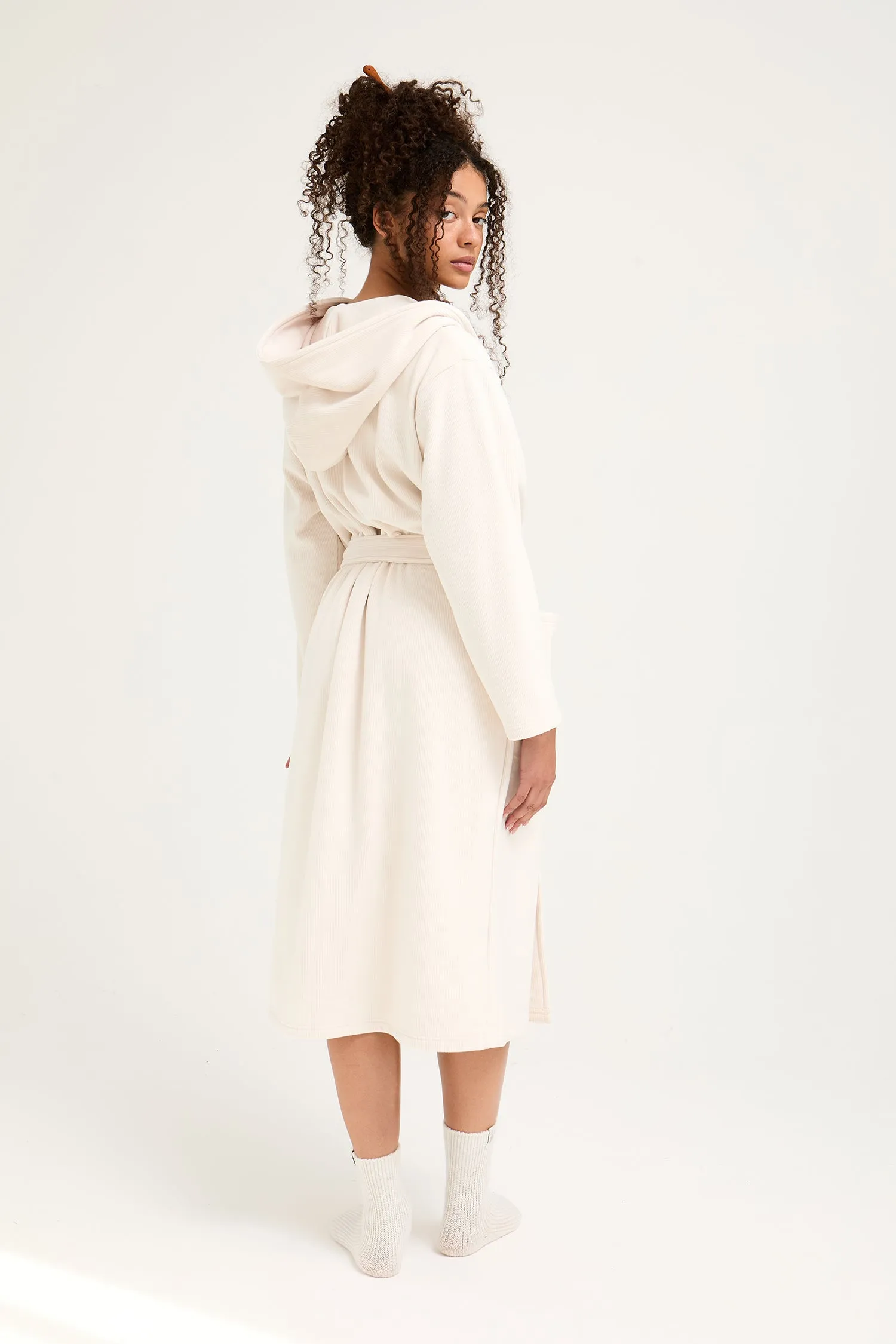 Ribbed Hooded Robe in Cream sold by Pretty You London product image thumbnail 3