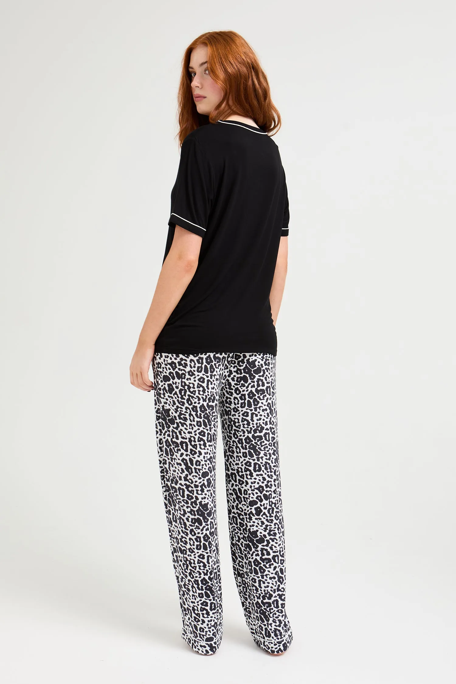 Bamboo Tee and Trouser Set in Black / Luxe Leopard sold by Pretty You London product image thumbnail 3