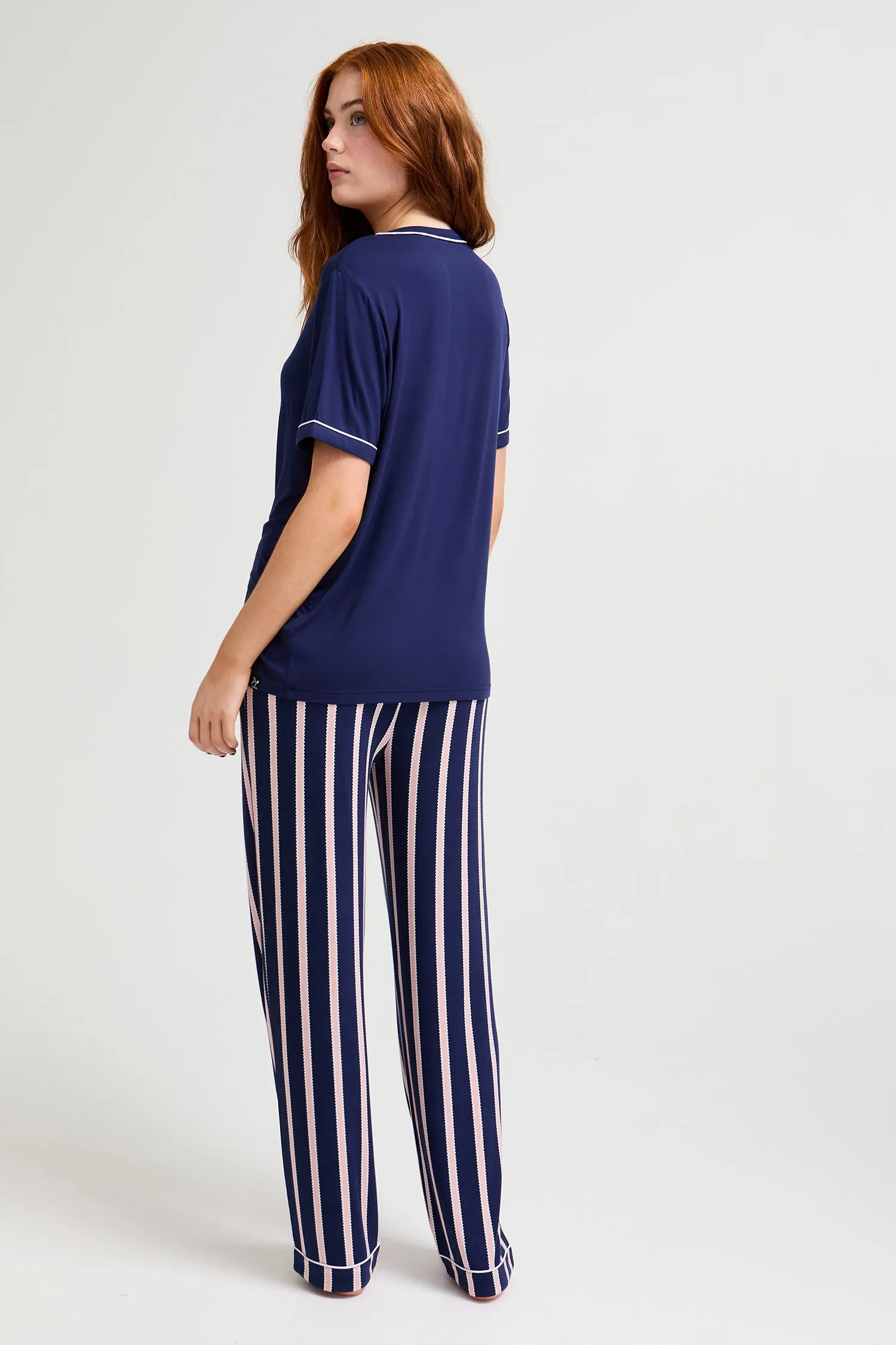 Bamboo Tee and Trouser Set in Midnight Stripe sold by Pretty You London product image thumbnail 3