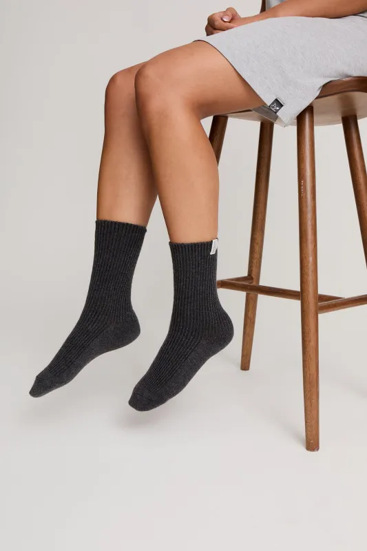 Cashmere Blend Bed Socks in Charcoal sold by Pretty You London