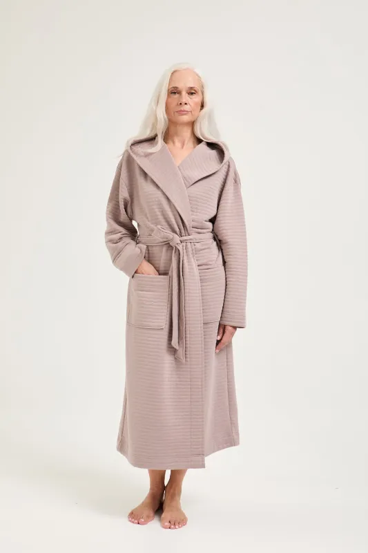 Quilted Jersey Hooded Robe in Mink sold by Pretty You London