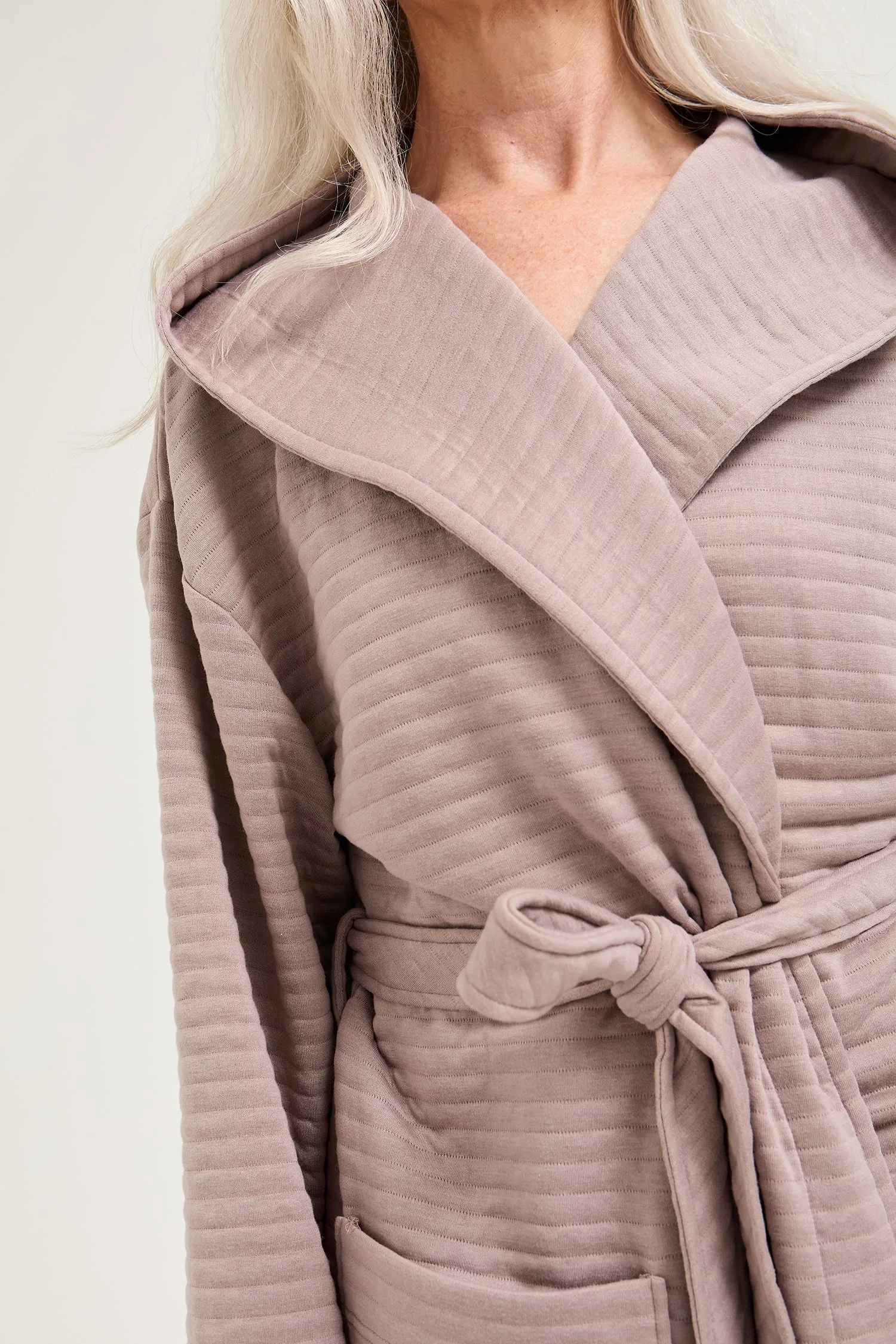 Quilted Jersey Hooded Robe in Mink sold by Pretty You London product image thumbnail 2