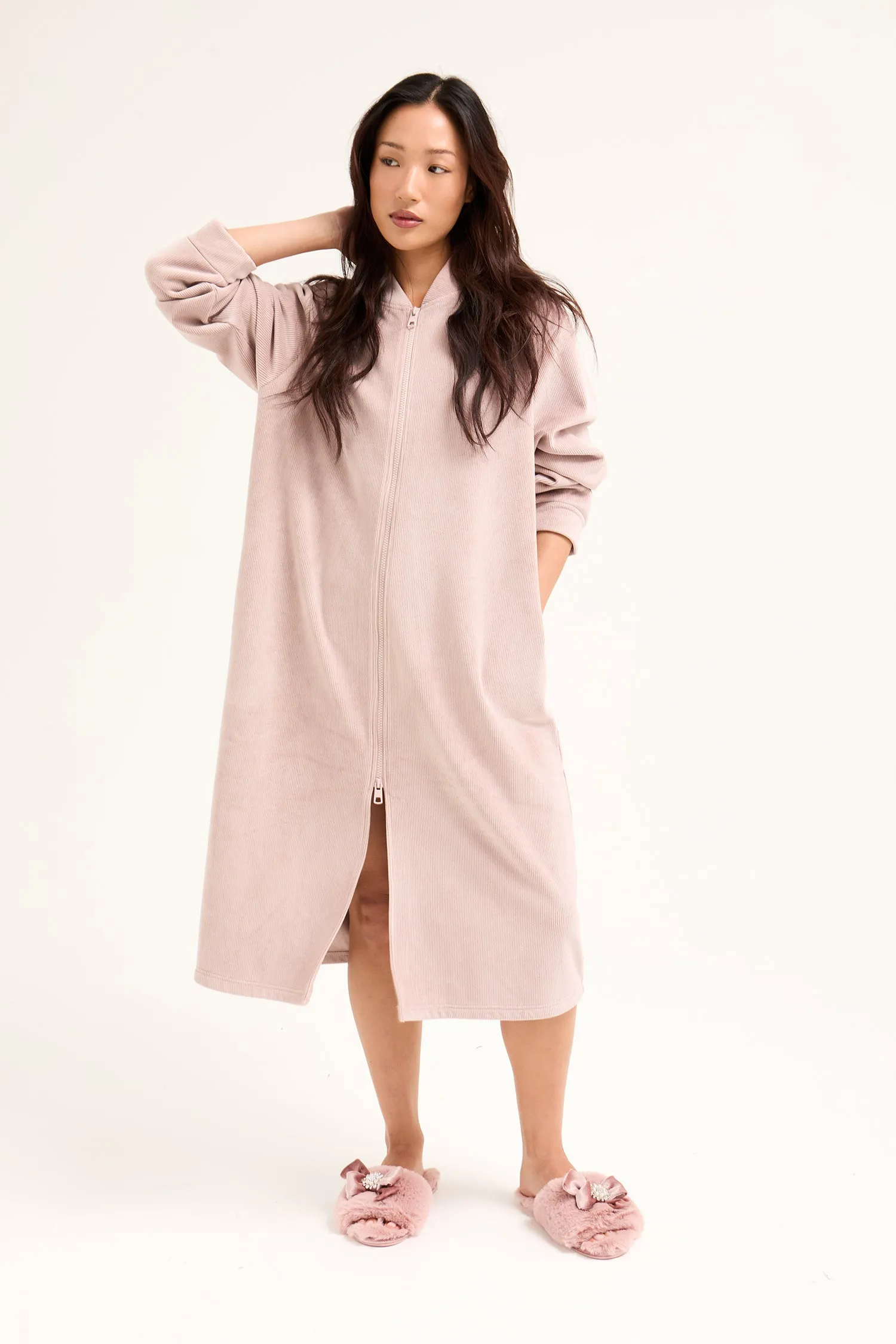 Ribbed Zip Front Housecoat in Mink sold by Pretty You London product image thumbnail 5
