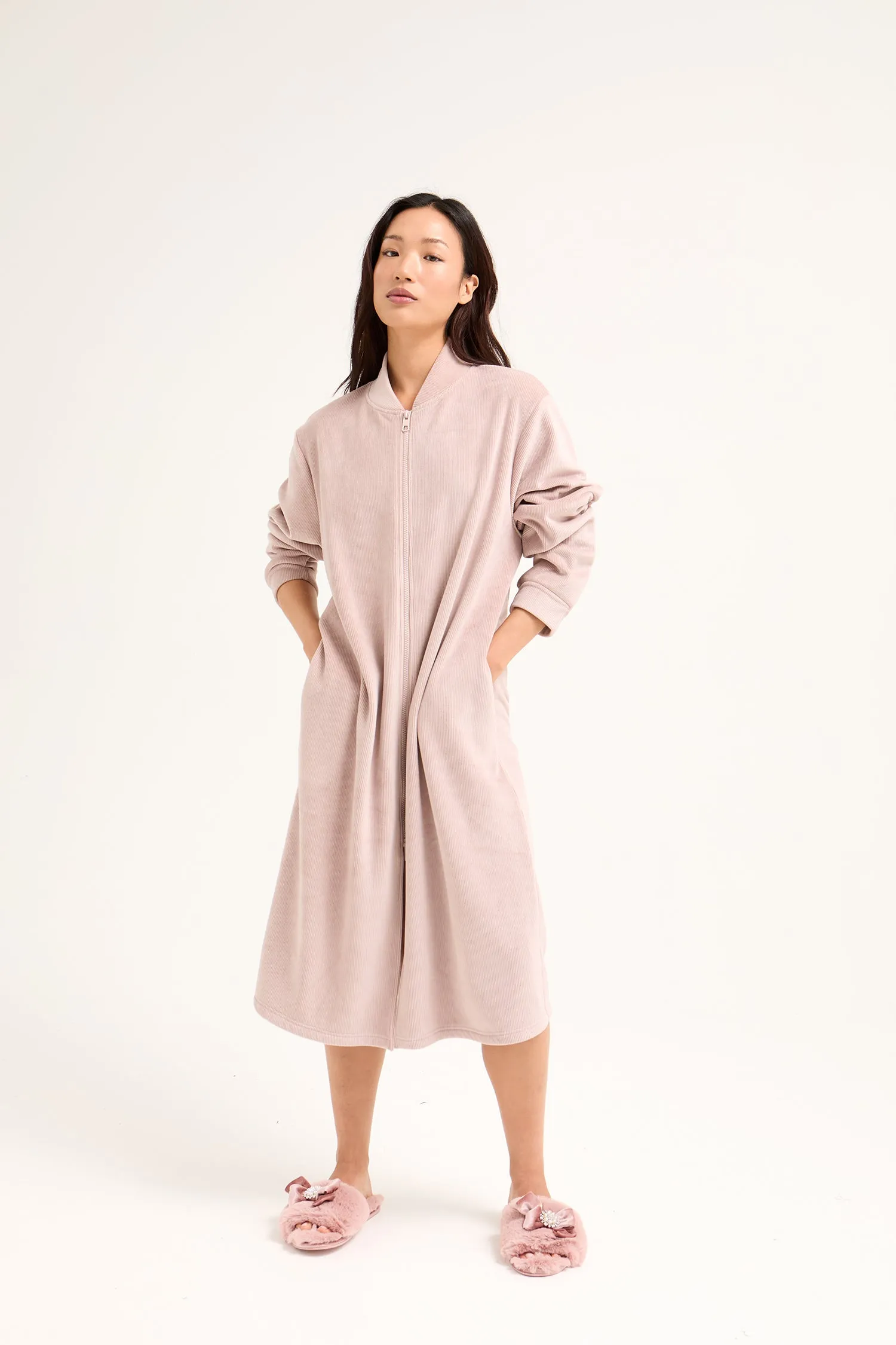 Ribbed Zip Front Housecoat in Mink sold by Pretty You London product image thumbnail 4