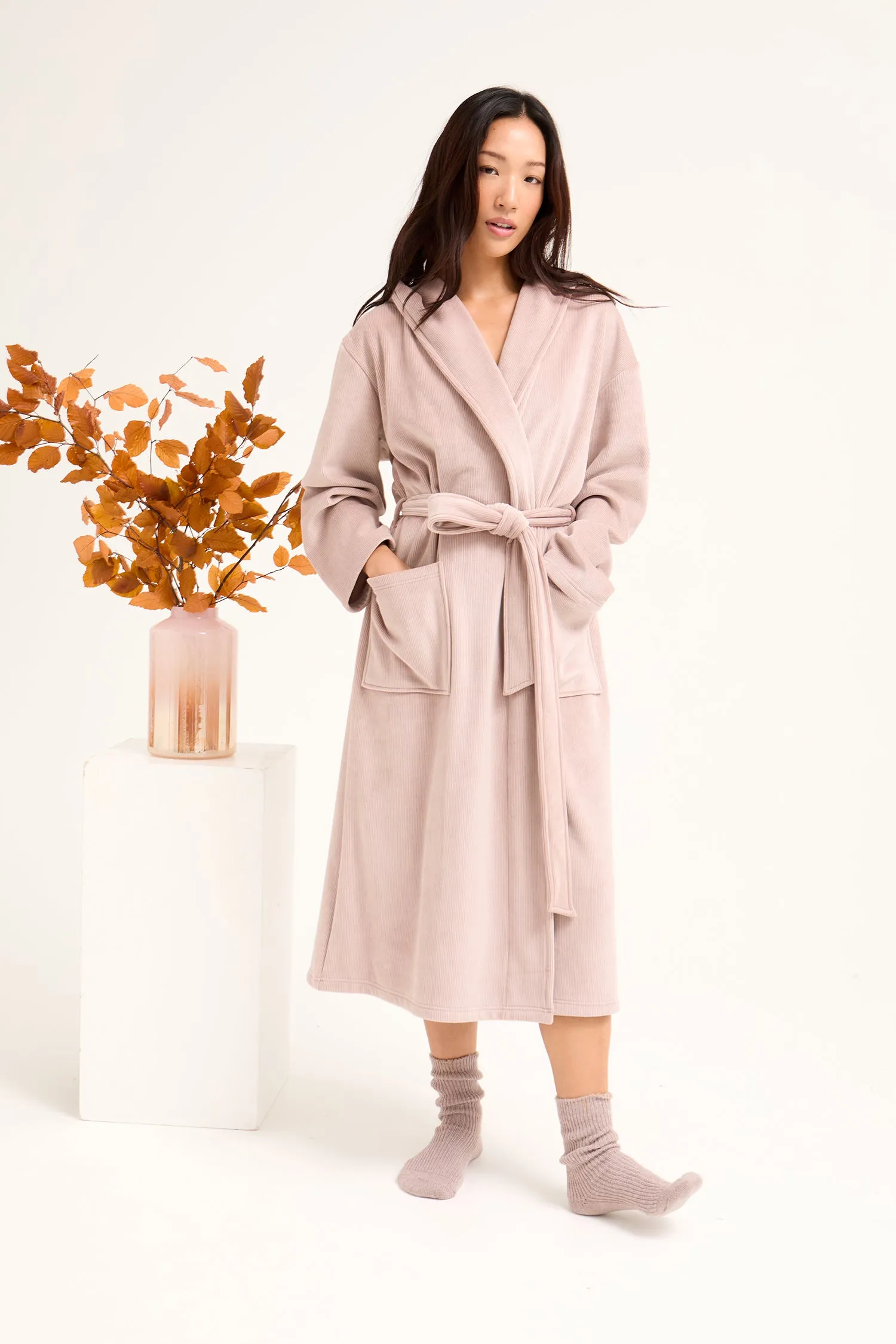 Ribbed Hooded Robe in Mink sold by Pretty You London product image thumbnail 4