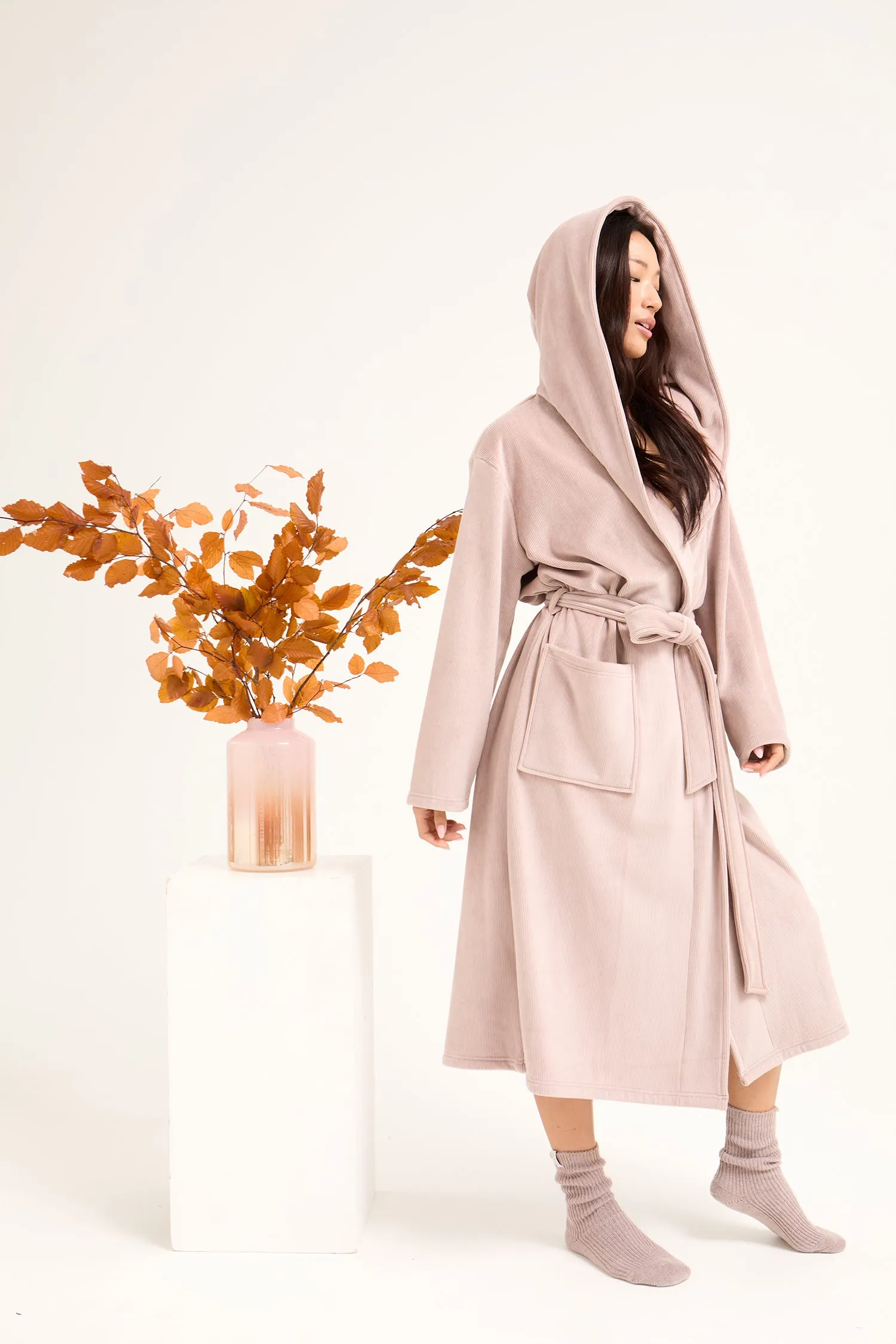 Ribbed Hooded Robe in Mink sold by Pretty You London product image thumbnail 5