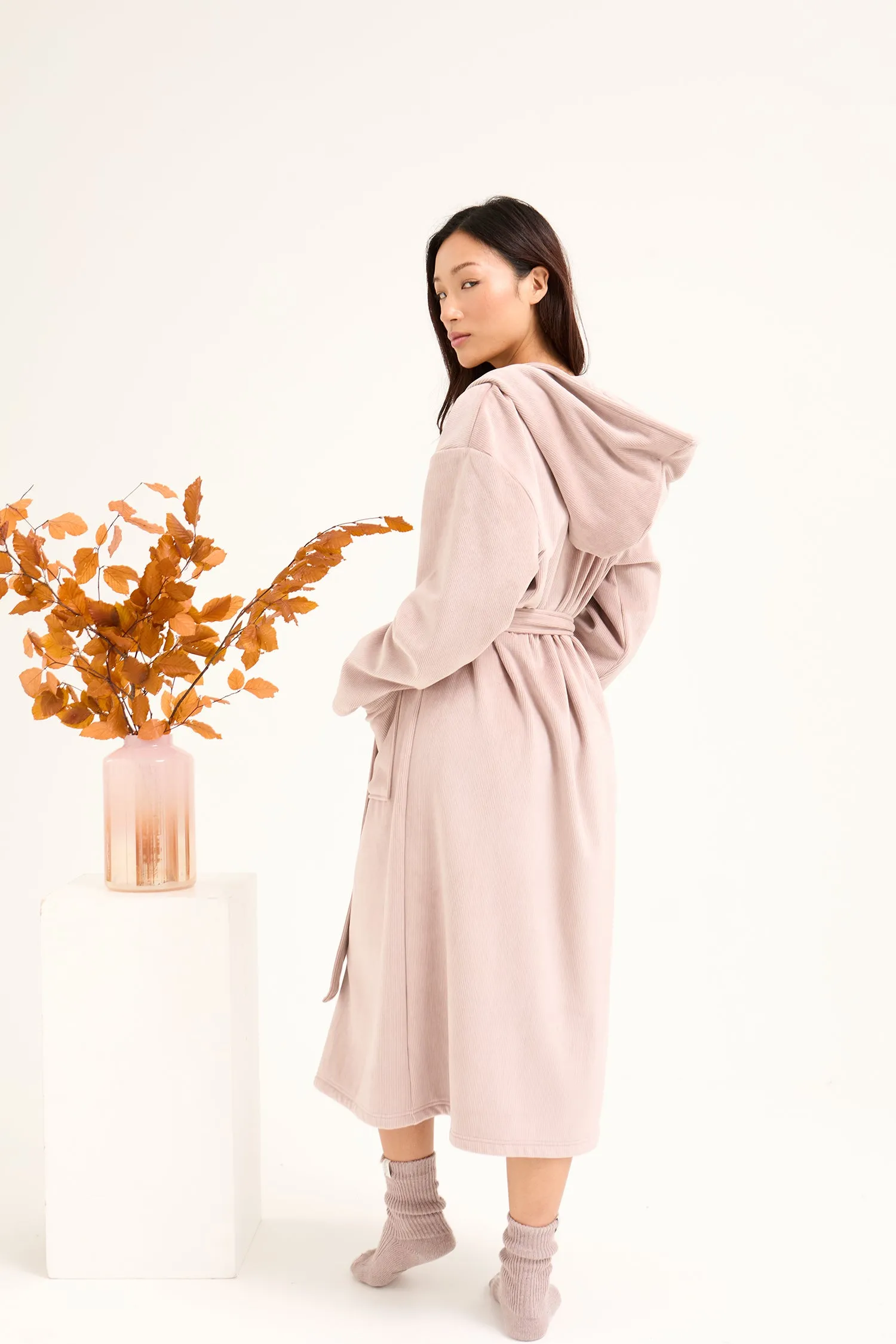 Ribbed Hooded Robe in Mink sold by Pretty You London product image thumbnail 3