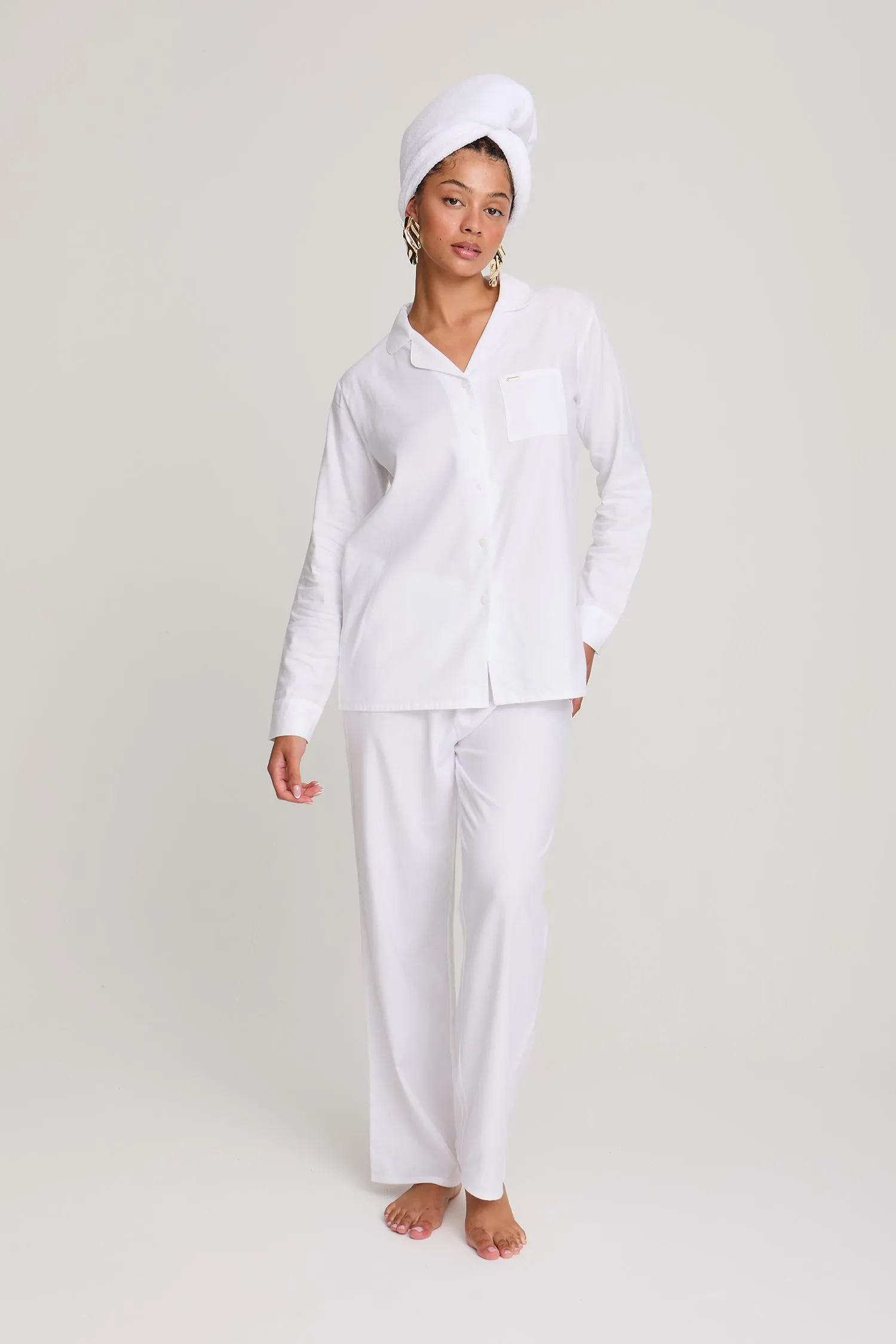 Cotton Modal Long Pyjama Set in White sold by Pretty You London product image thumbnail 4