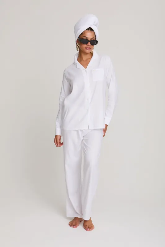 Cotton Modal Long Pyjama Set in White sold by Pretty You London
