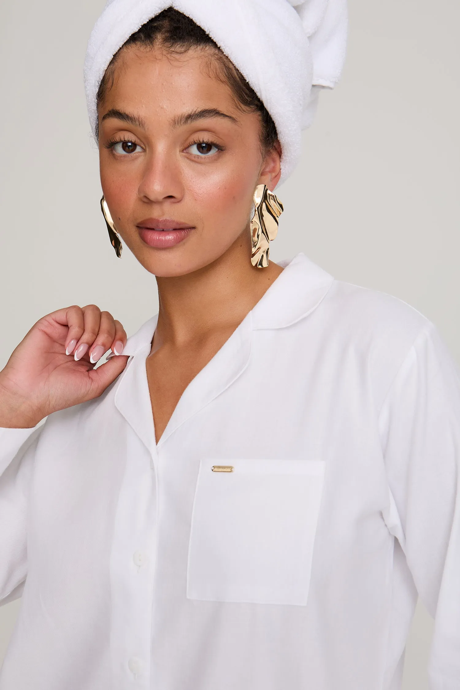 Cotton Modal Long Pyjama Set in White sold by Pretty You London product image thumbnail 5