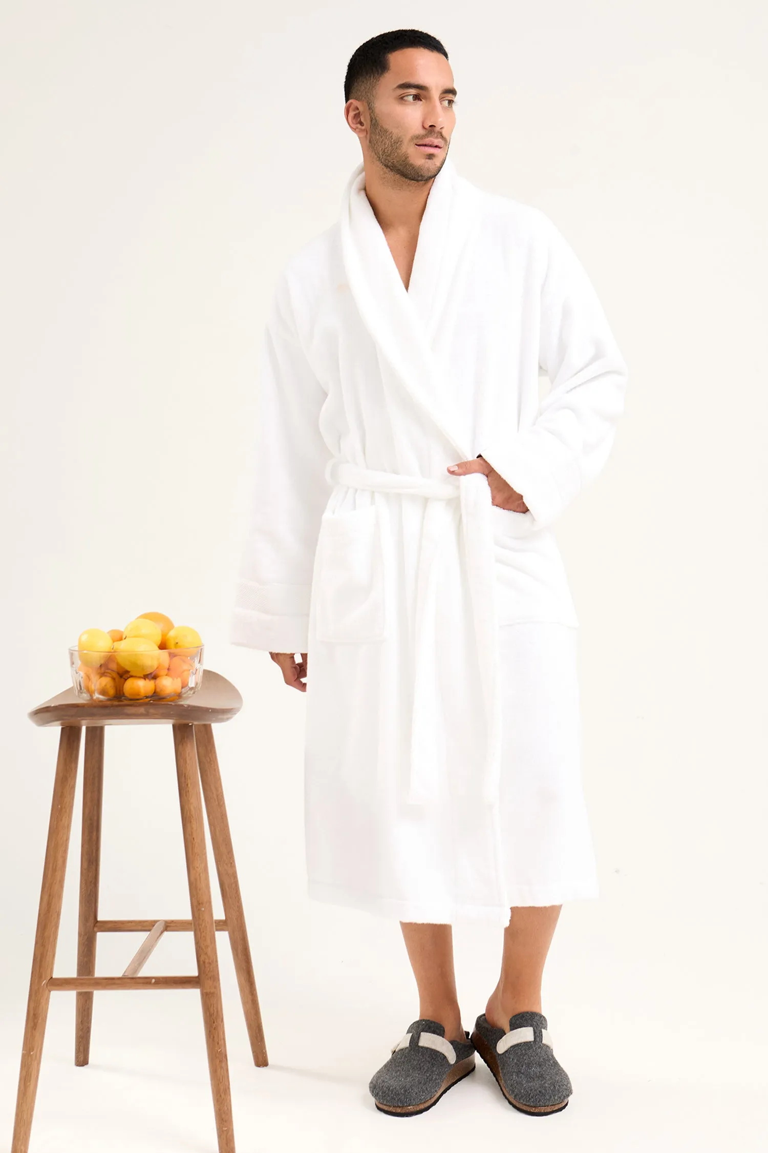 Mister You Bamboo Towelling Robe in Cloud White sold by Pretty You London
