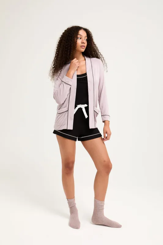 Bamboo Nightwear Jacket in Oyster made by Pretty You London