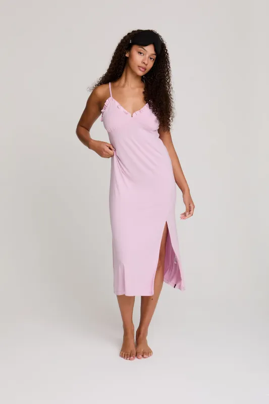 Bamboo Frill Chemise in Blush sold by Pretty You London