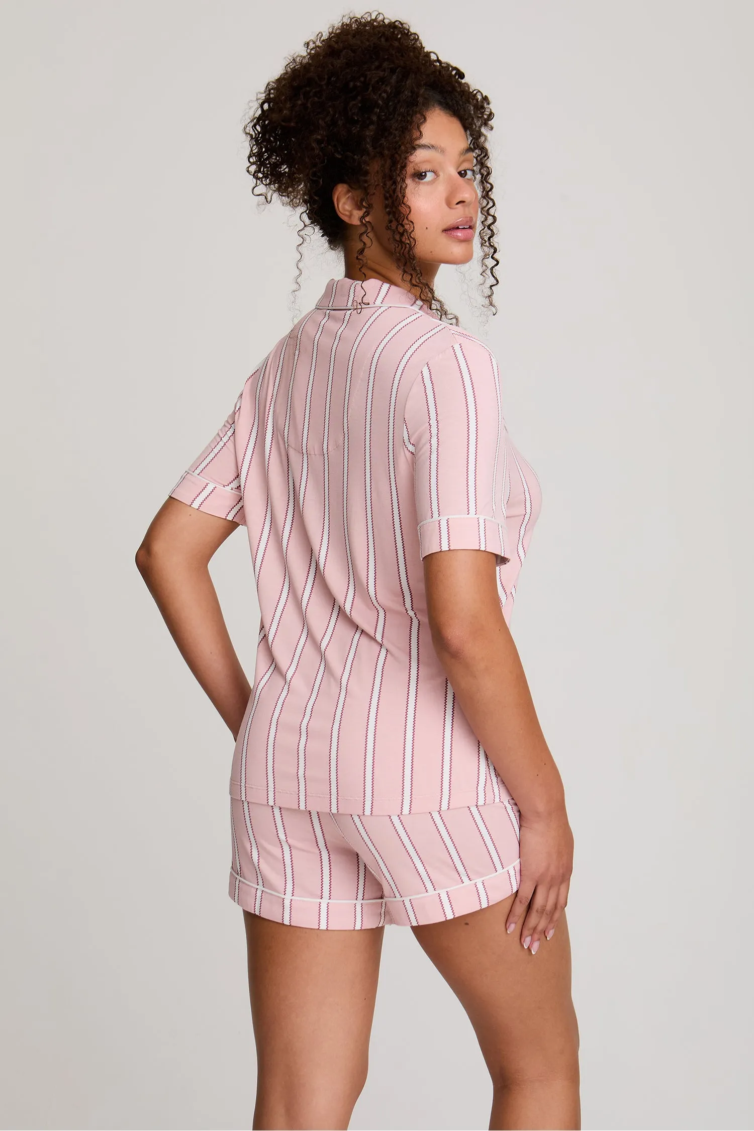 Bamboo Shirt Short Set in Blush Stripe sold by Pretty You London product image thumbnail 3