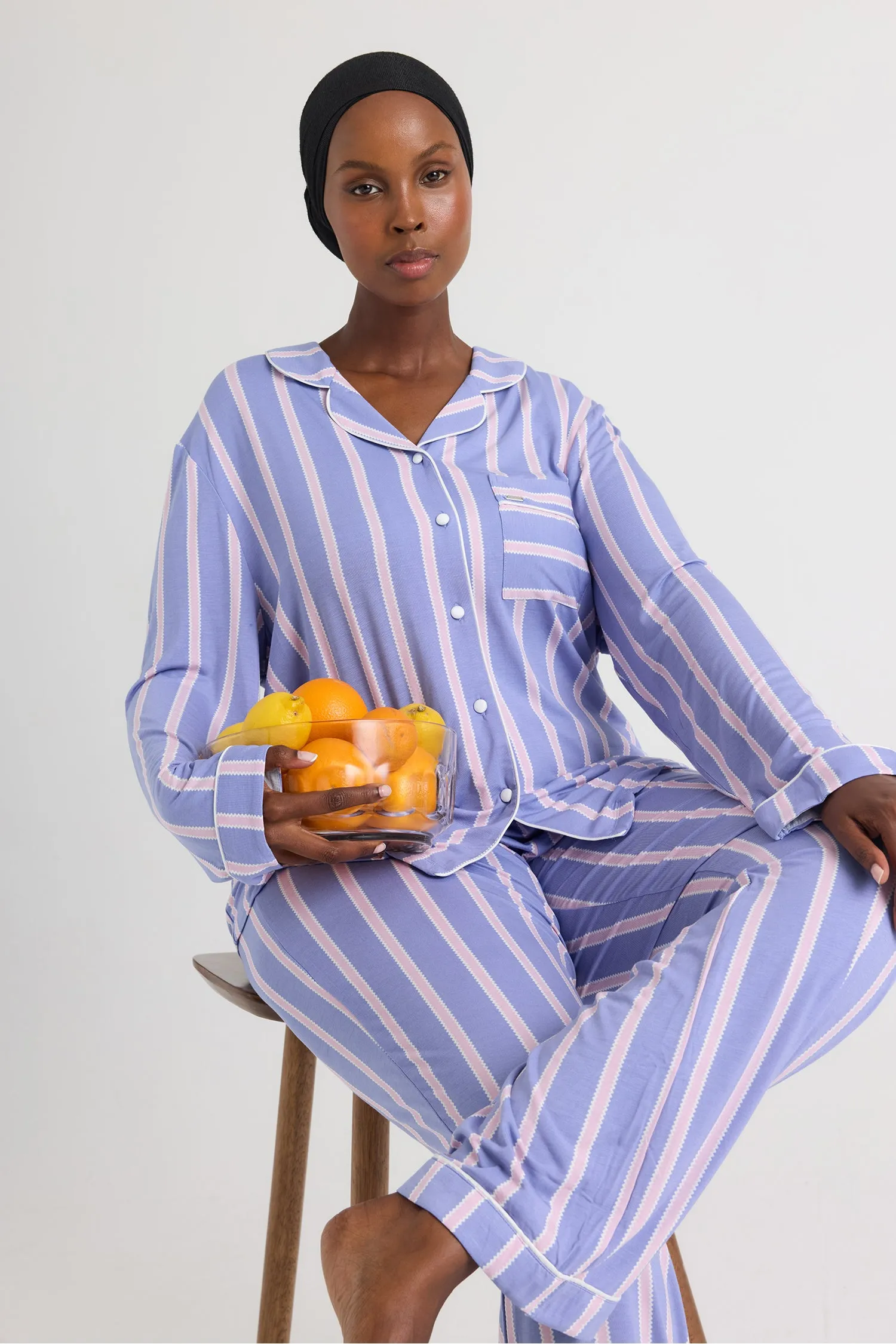Bamboo Pajama Set in Heather Stripe sold by Pretty You London product image thumbnail 4