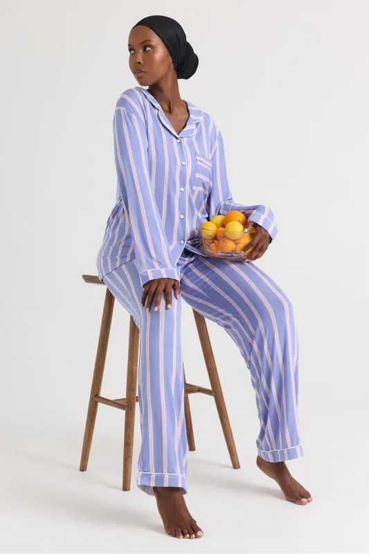 Bamboo Pajama Set in Heather Stripe sold by Pretty You London