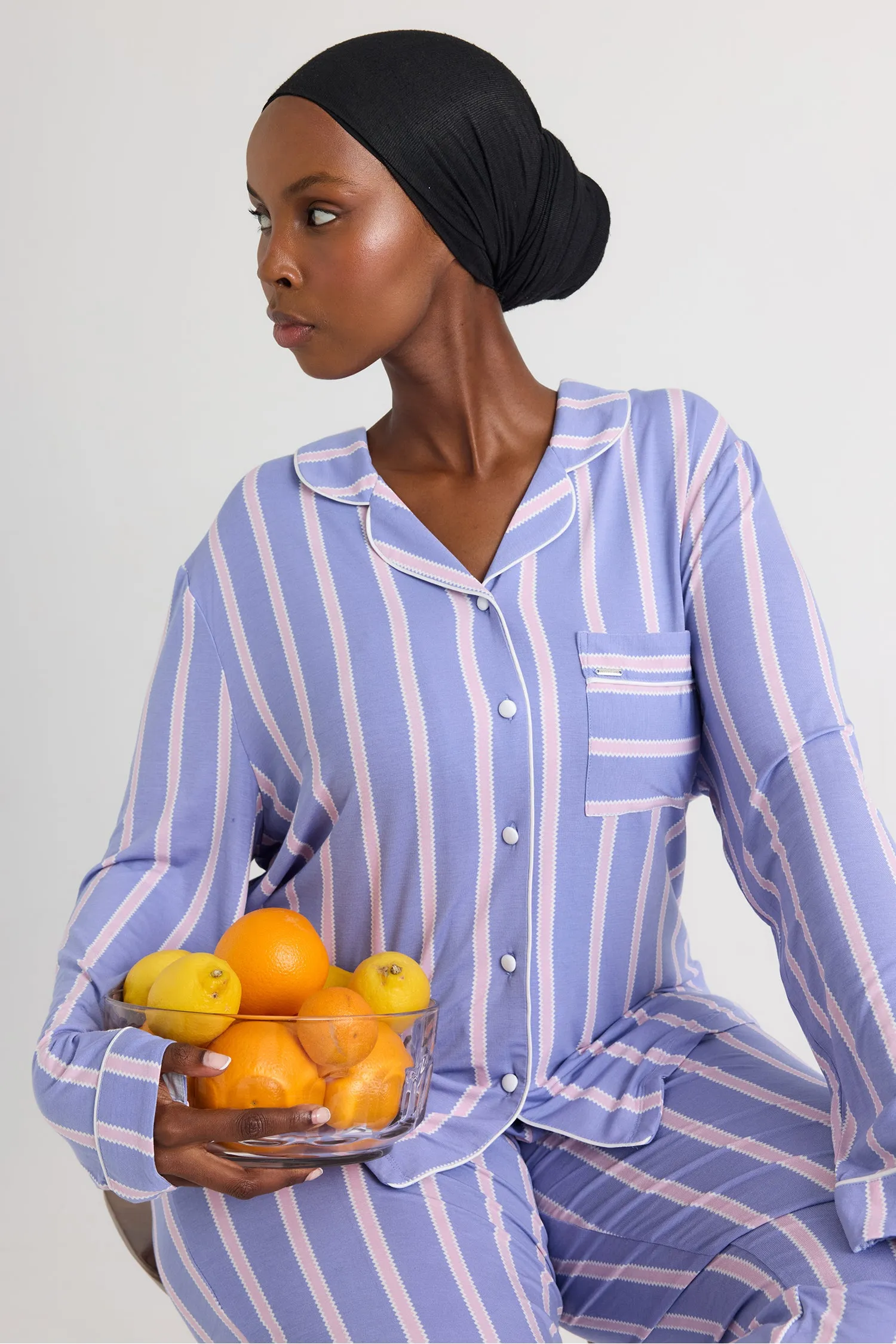 Bamboo Pajama Set in Heather Stripe sold by Pretty You London product image thumbnail 5