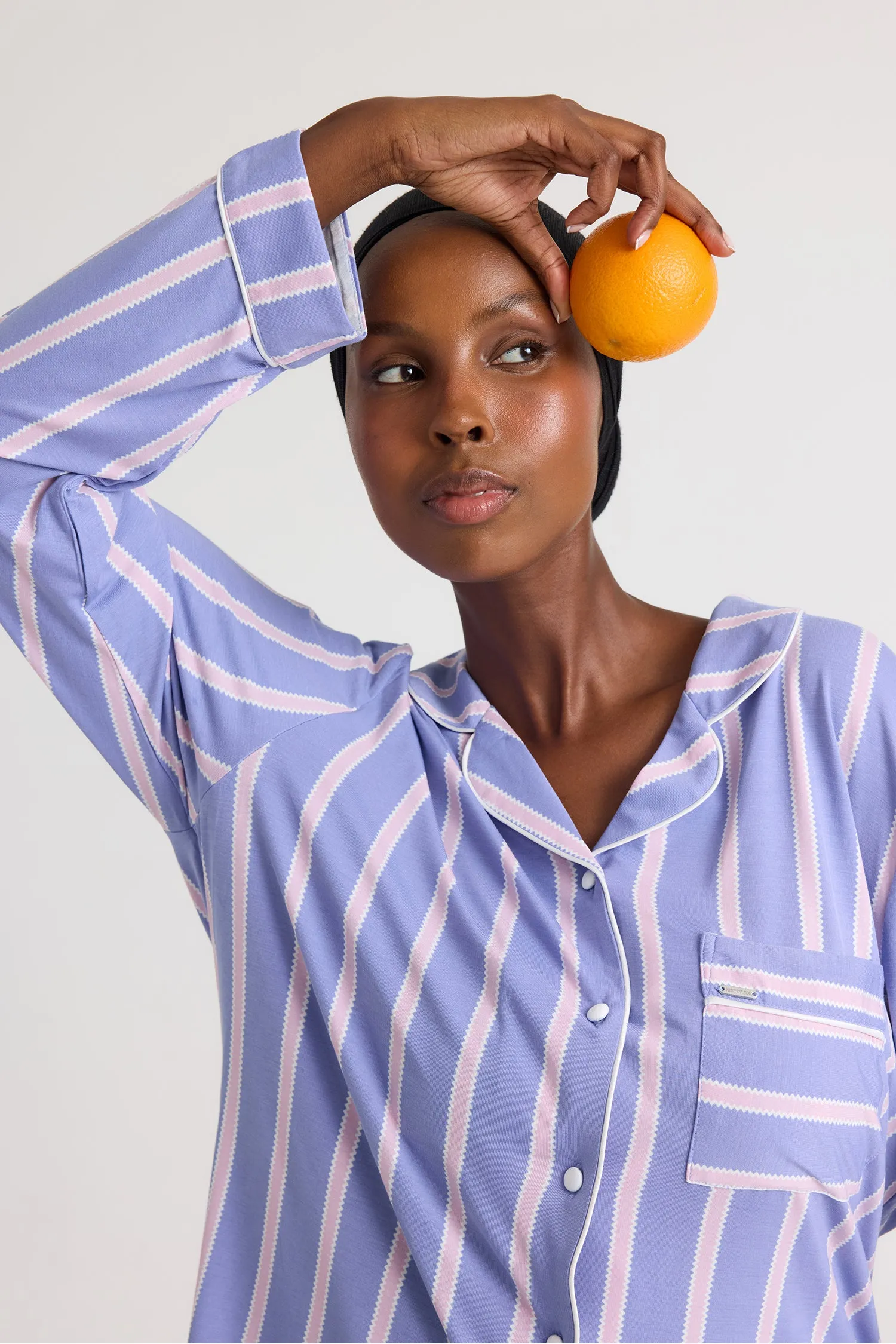 Bamboo Pajama Set in Heather Stripe sold by Pretty You London product image thumbnail 2