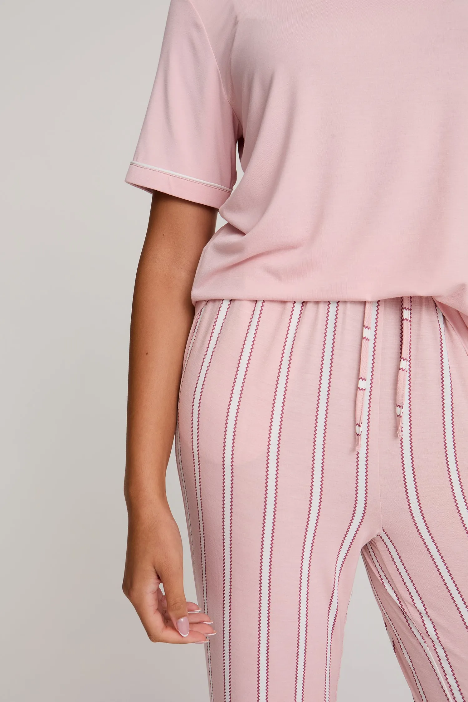 Bamboo Tee and Trouser Set in Blush Stripe sold by Pretty You London product image thumbnail 2