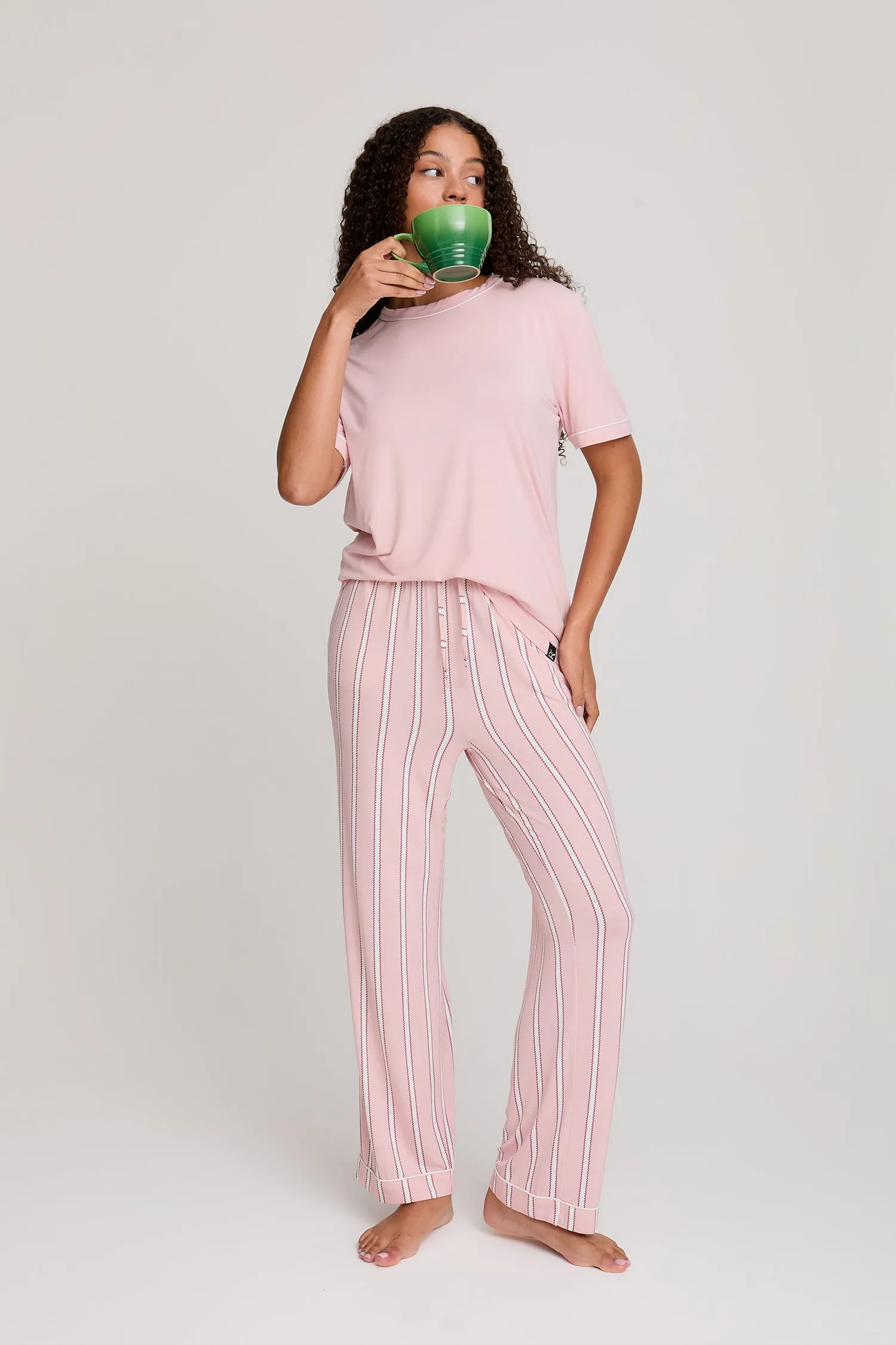 Bamboo Tee and Trouser Set in Blush Stripe sold by Pretty You London product image thumbnail 5