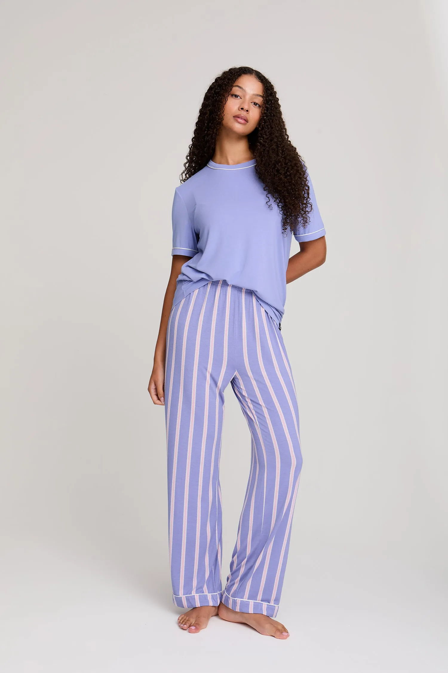 Bamboo Tee and Trouser Set in Heather Stripe sold by Pretty You London