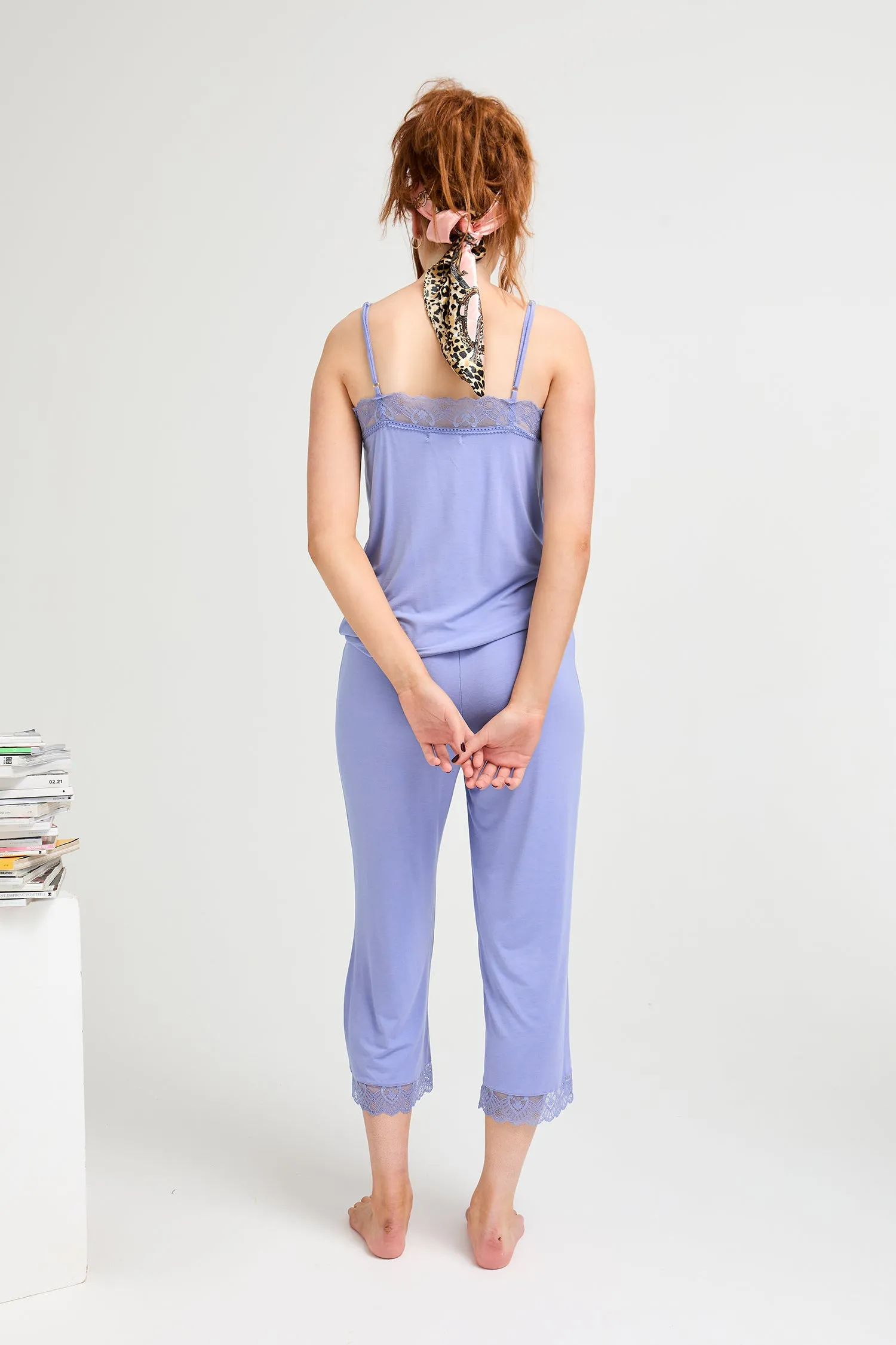 Bamboo Lace Cami Cropped Trouser Pajama Set in Heather sold by Pretty You London product image thumbnail 3