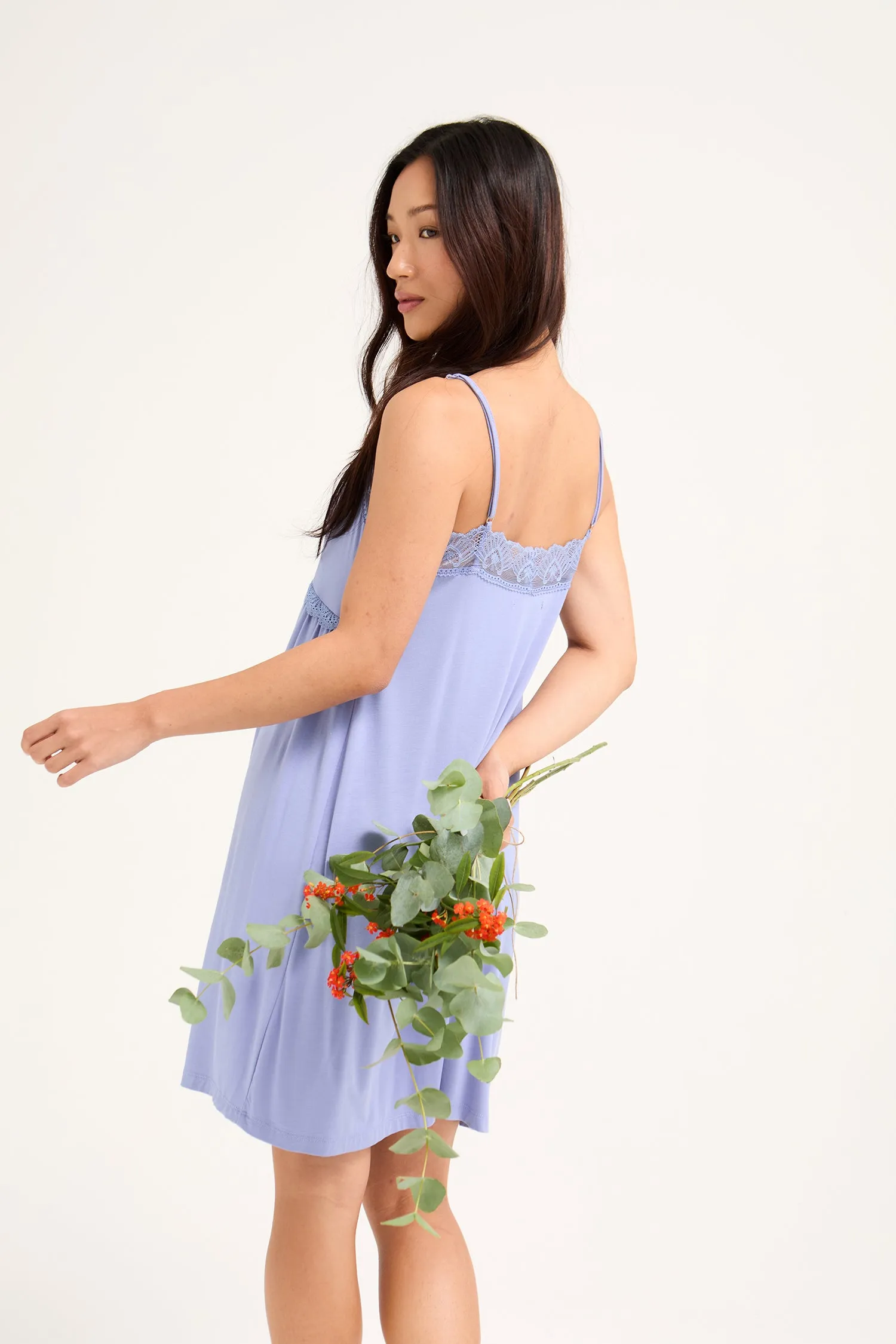 Bamboo Lace Chemise Nightdress in Heather sold by Pretty You London product image thumbnail 3