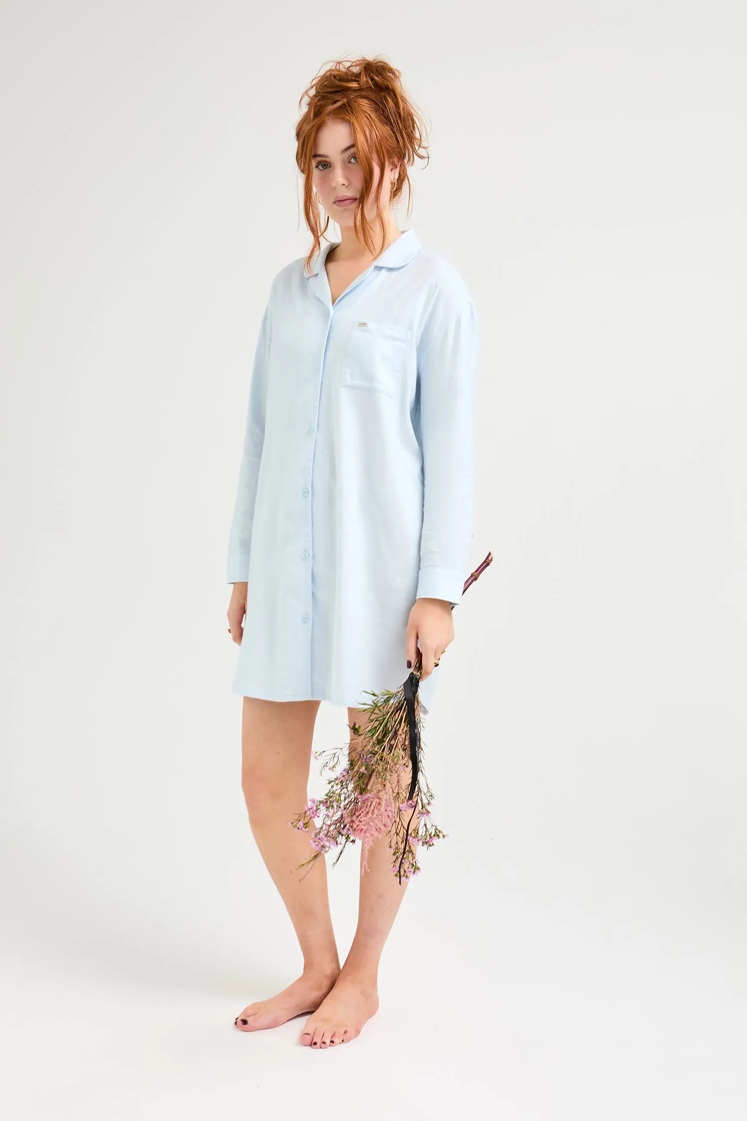 Cotton Modal Relaxed Nightshirt in Sky Blue sold by Pretty You London