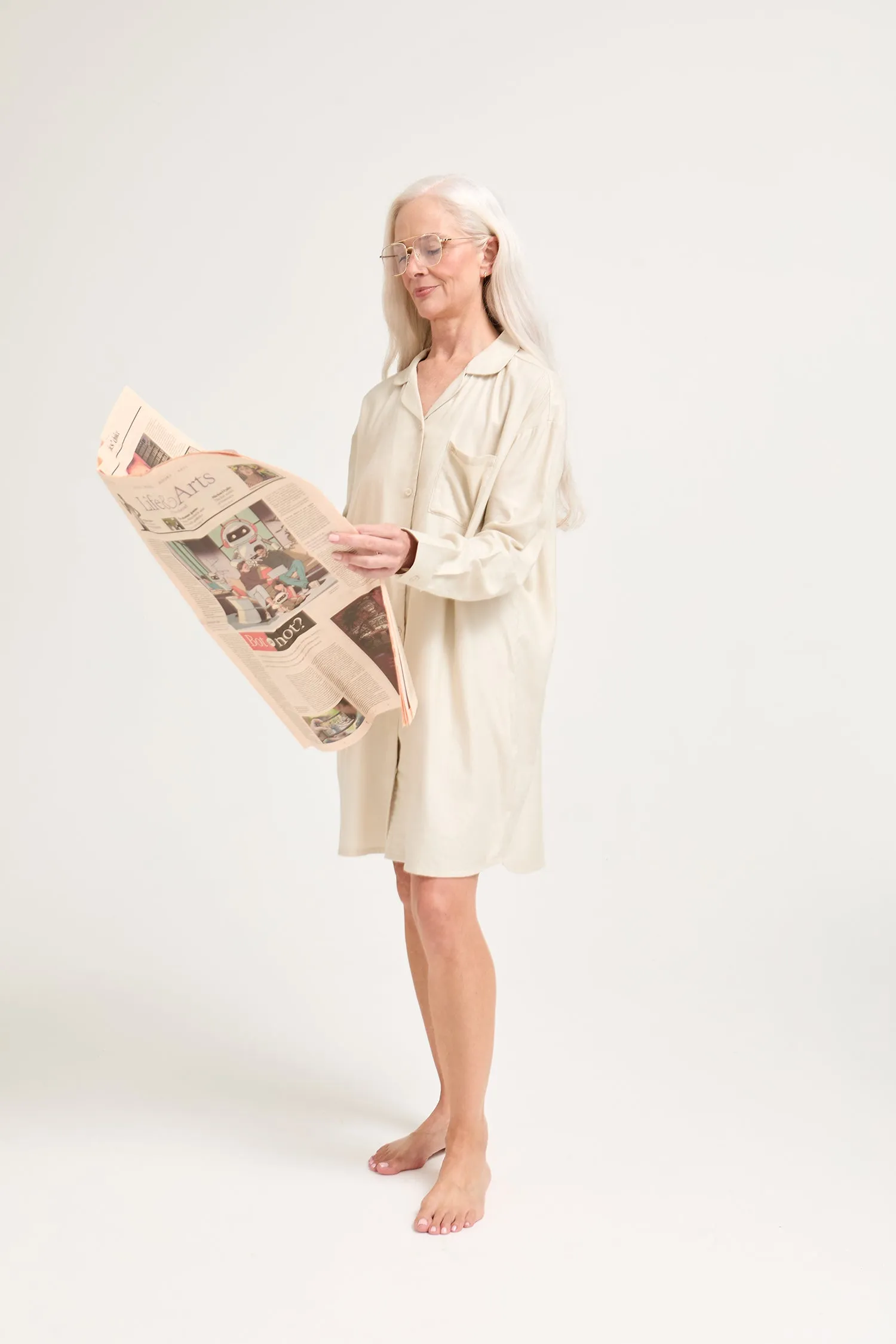 Cotton Modal Relaxed Nightshirt in Natural sold by Pretty You London