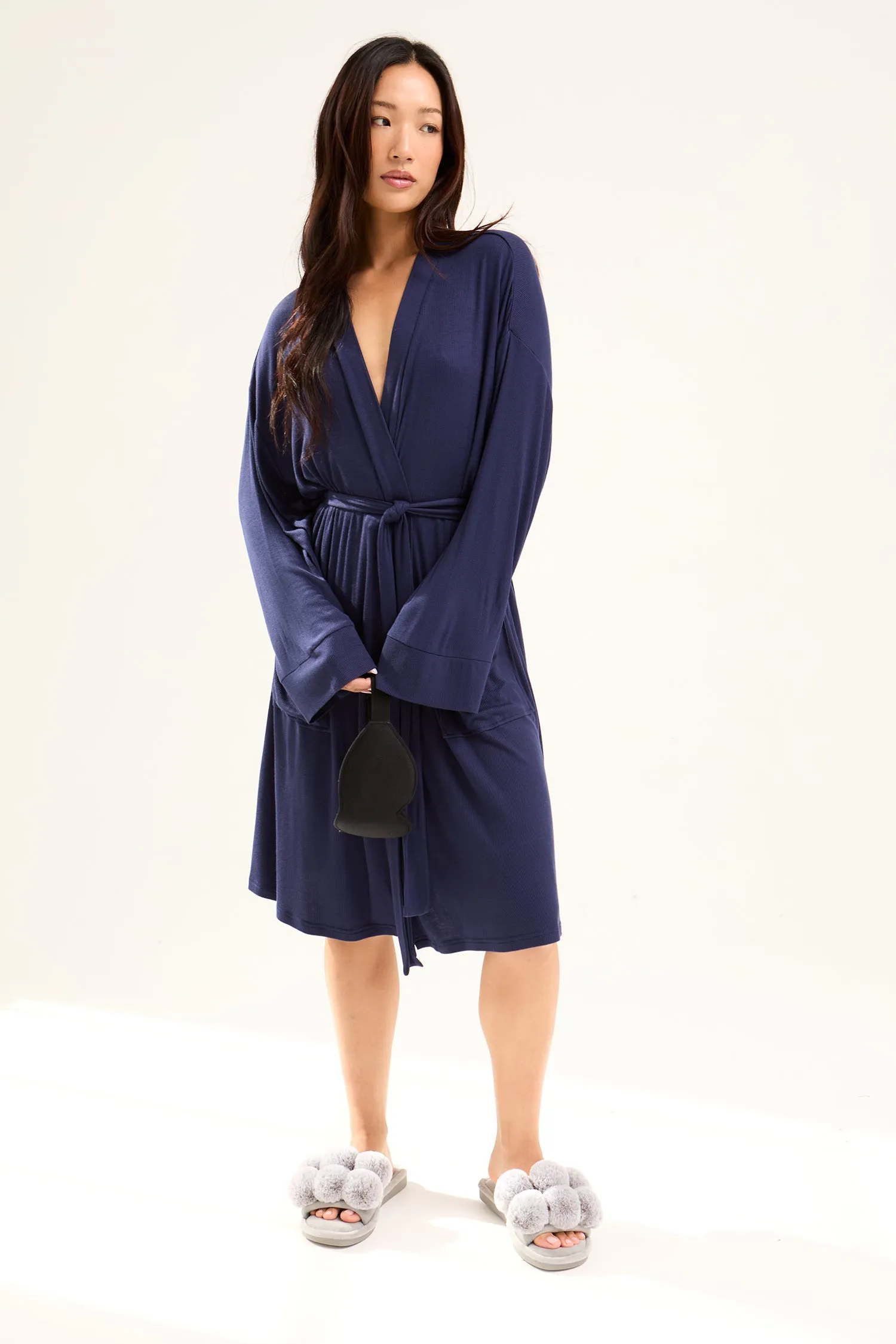 EcoVero Ribbed Robe in Midnight sold by Pretty You London product image thumbnail 4