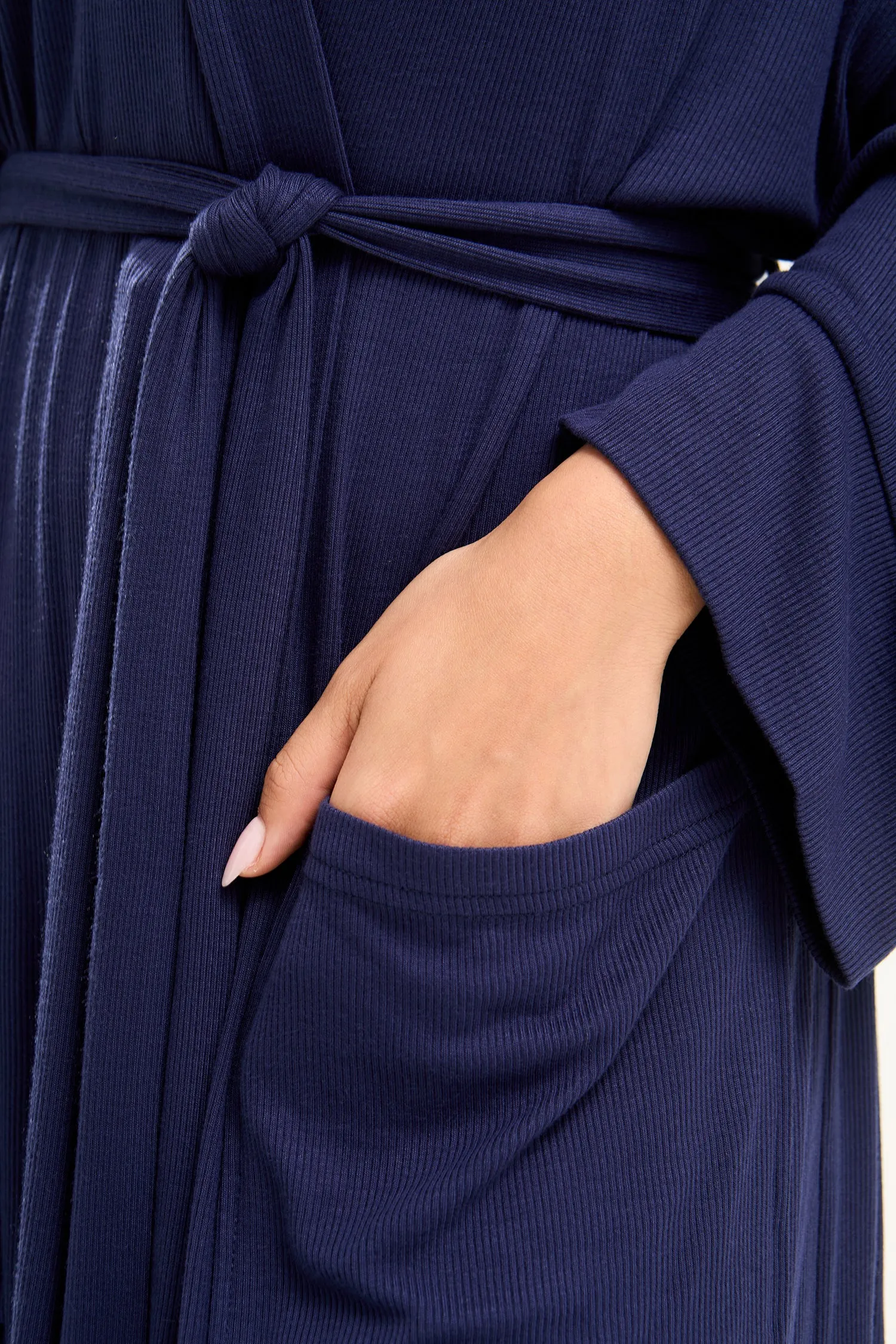 EcoVero Ribbed Robe in Midnight sold by Pretty You London product image thumbnail 2