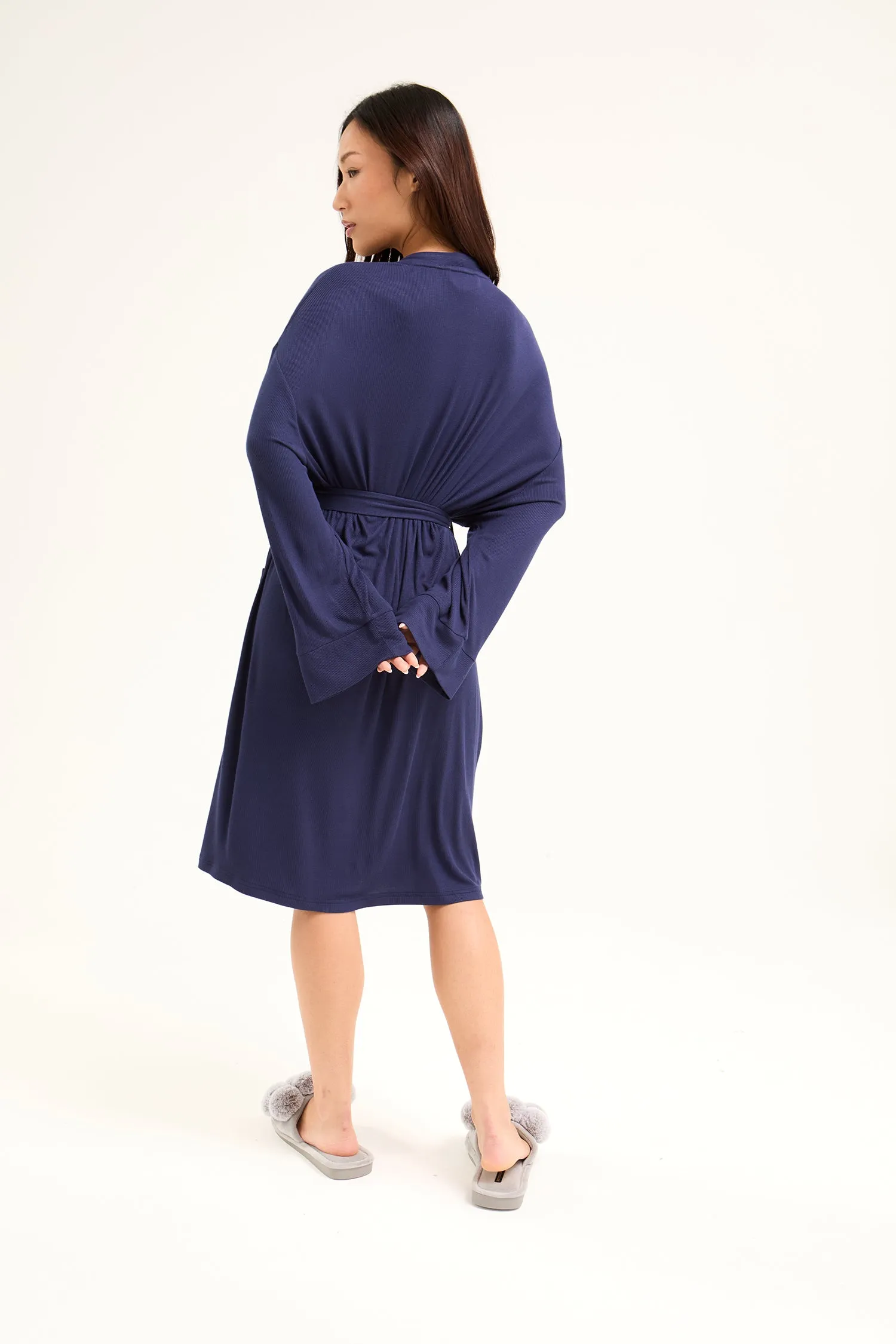 EcoVero Ribbed Robe in Midnight sold by Pretty You London product image thumbnail 3