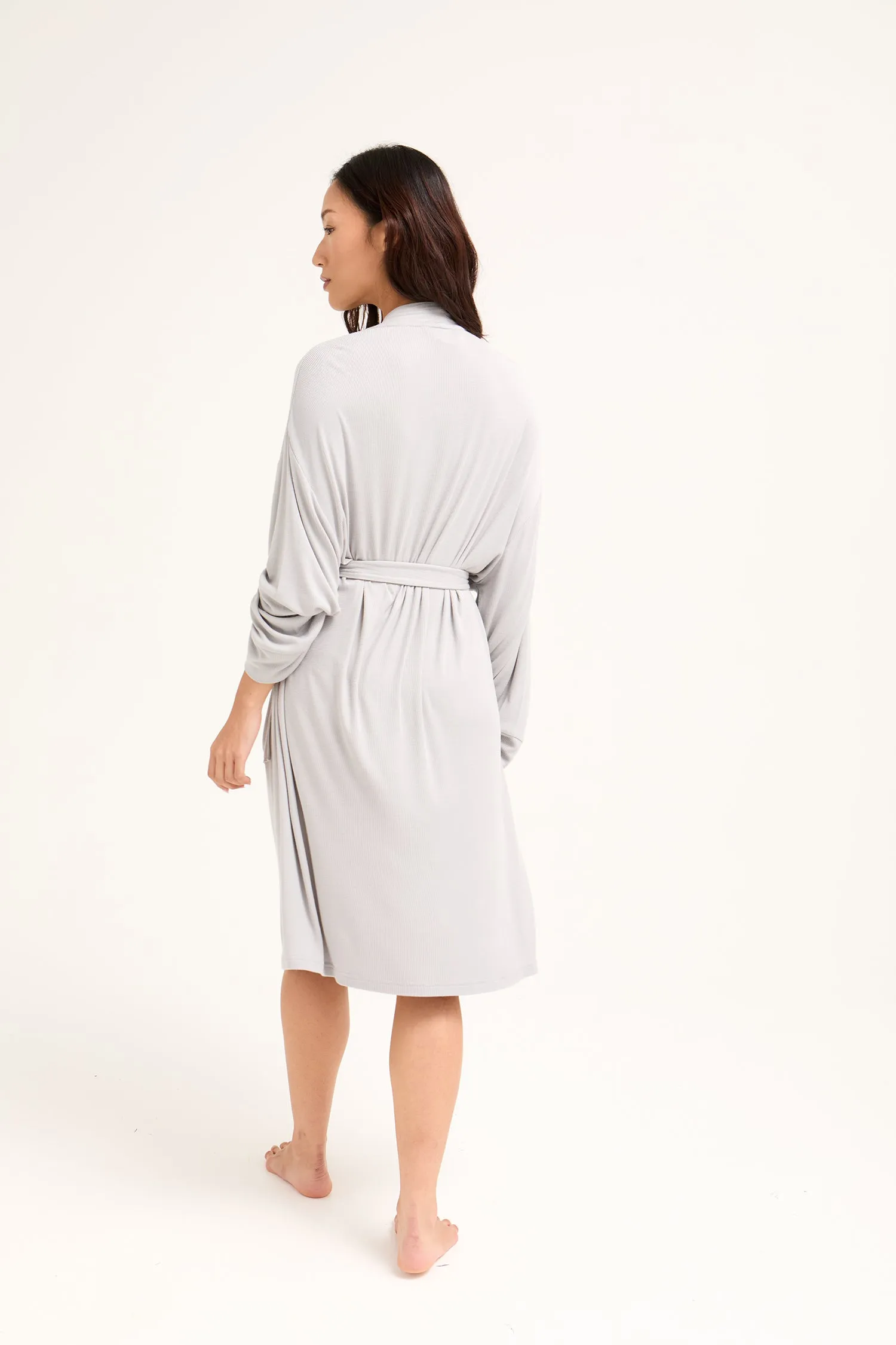 EcoVero Ribbed Robe in Grey sold by Pretty You London product image thumbnail 3