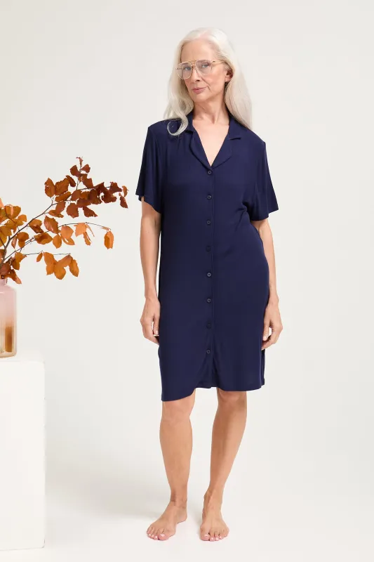 EcoVero Ribbed Nightshirt in Midnight made by Pretty You London