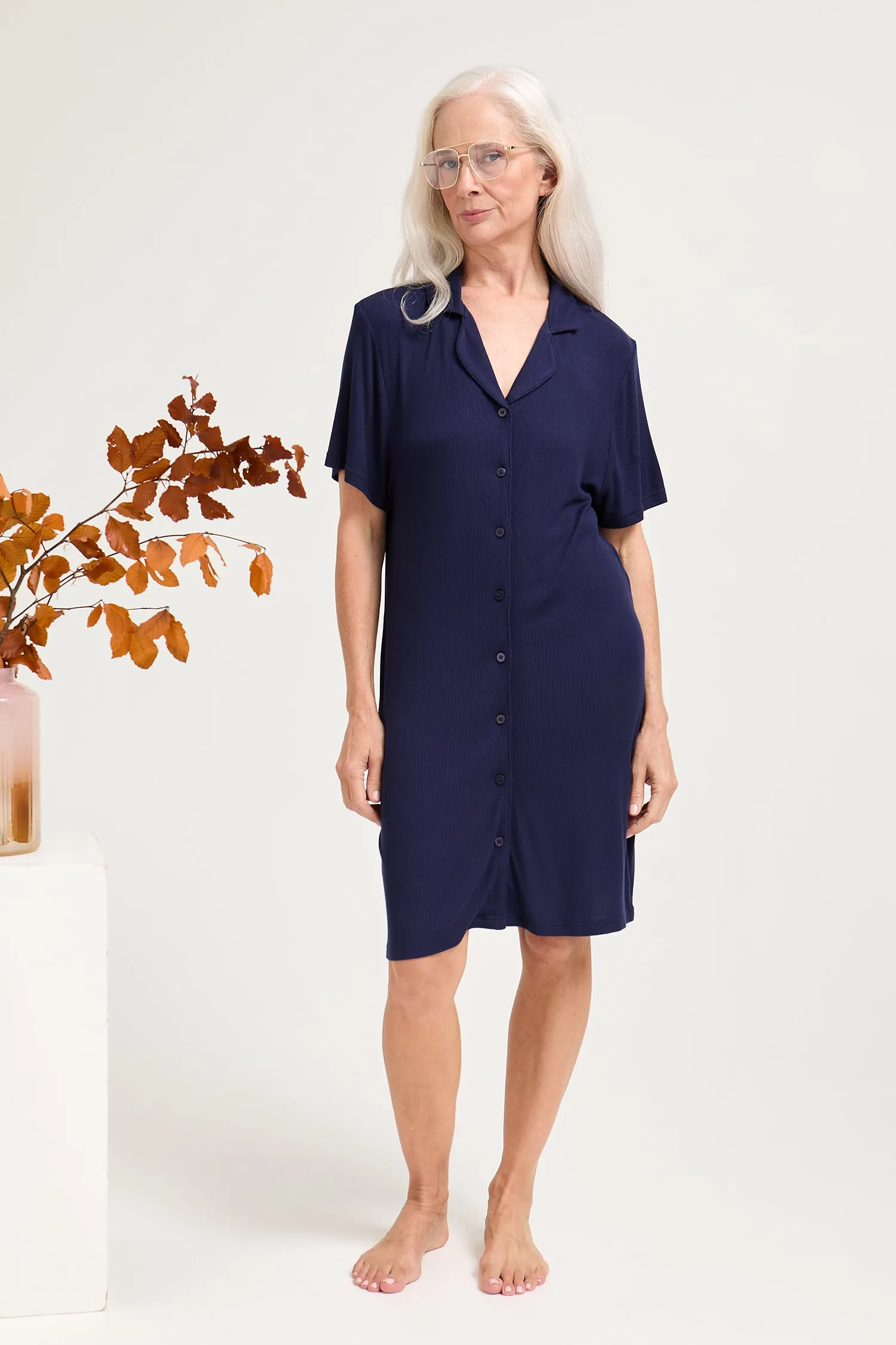 EcoVero Ribbed Nightshirt in Midnight sold by Pretty You London