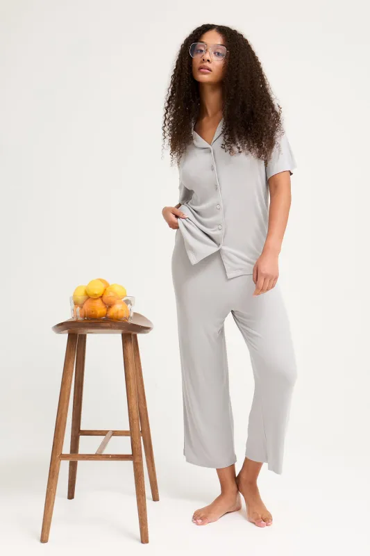 EcoVero Ribbed Shirt Capri Set in Grey sold by Pretty You London
