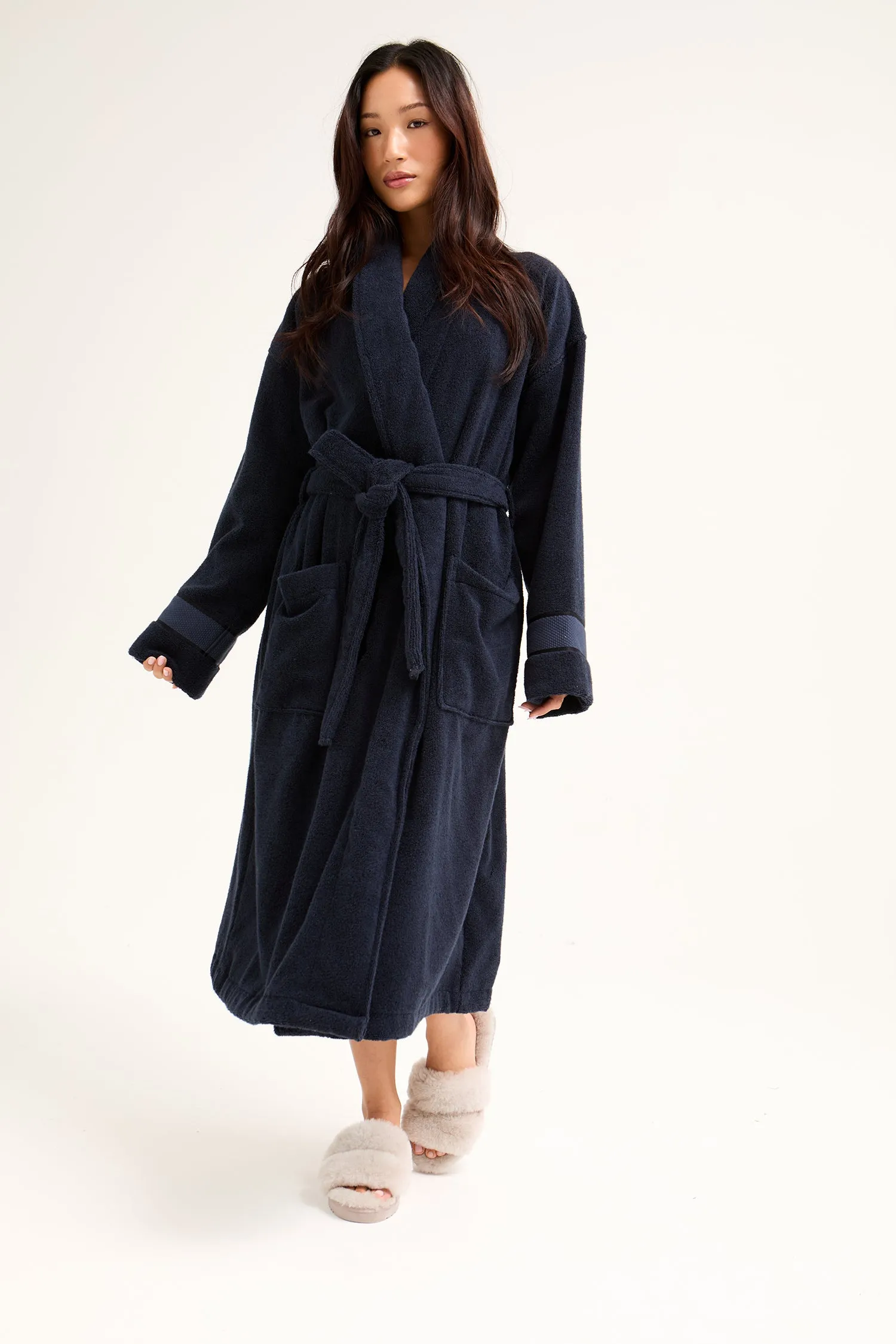 Bamboo Towelling Robe in Midnight sold by Pretty You London product image thumbnail 4